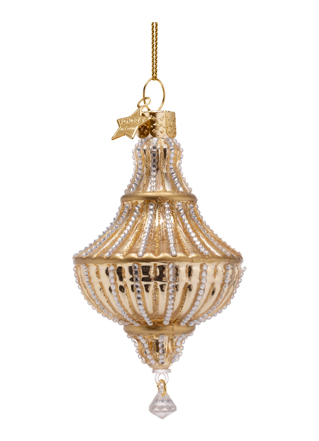 Vondels Kroonluchter met diamanten kersthanger 11 cm - voorkant goud