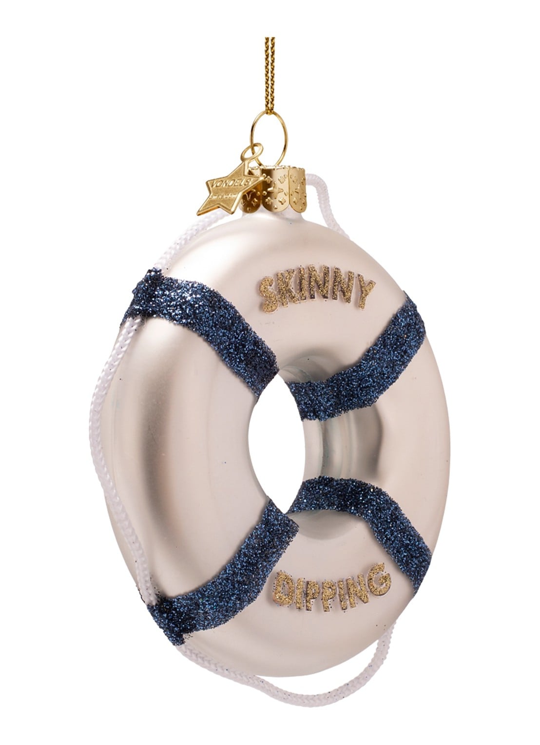 Vondels Lifebuoy Skinny Dipping kersthanger 9,5 cm - detail wit