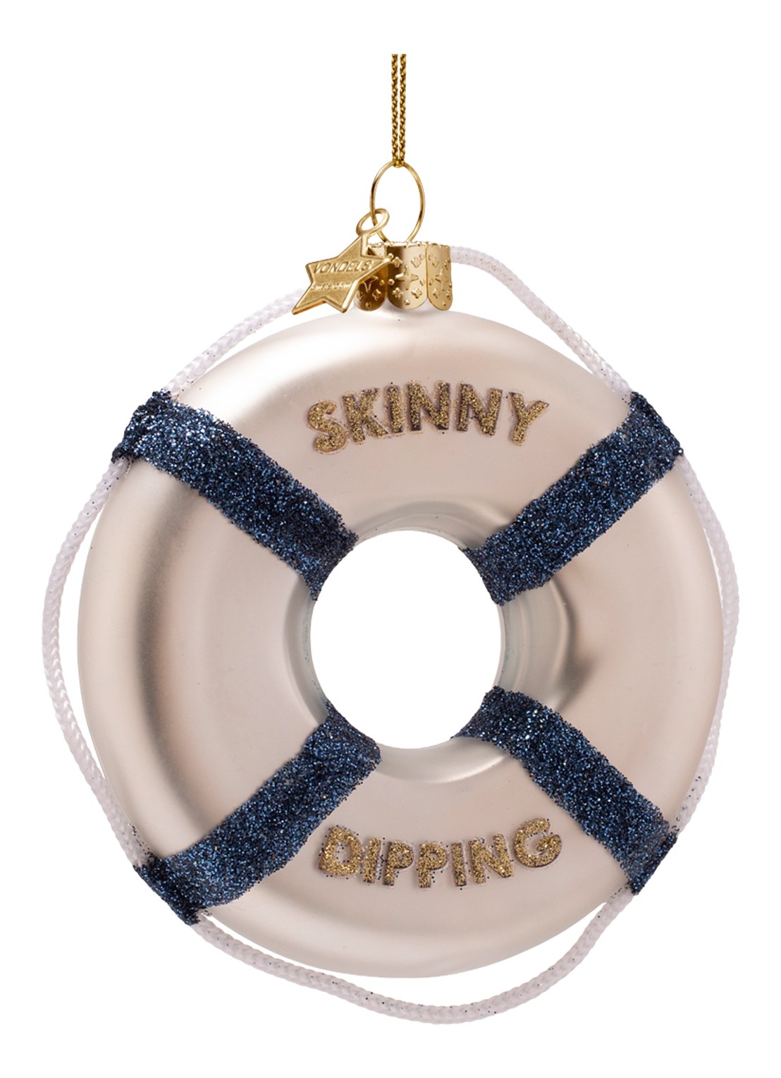 Vondels Lifebuoy Skinny Dipping kersthanger 9,5 cm - voorkant 3 wit