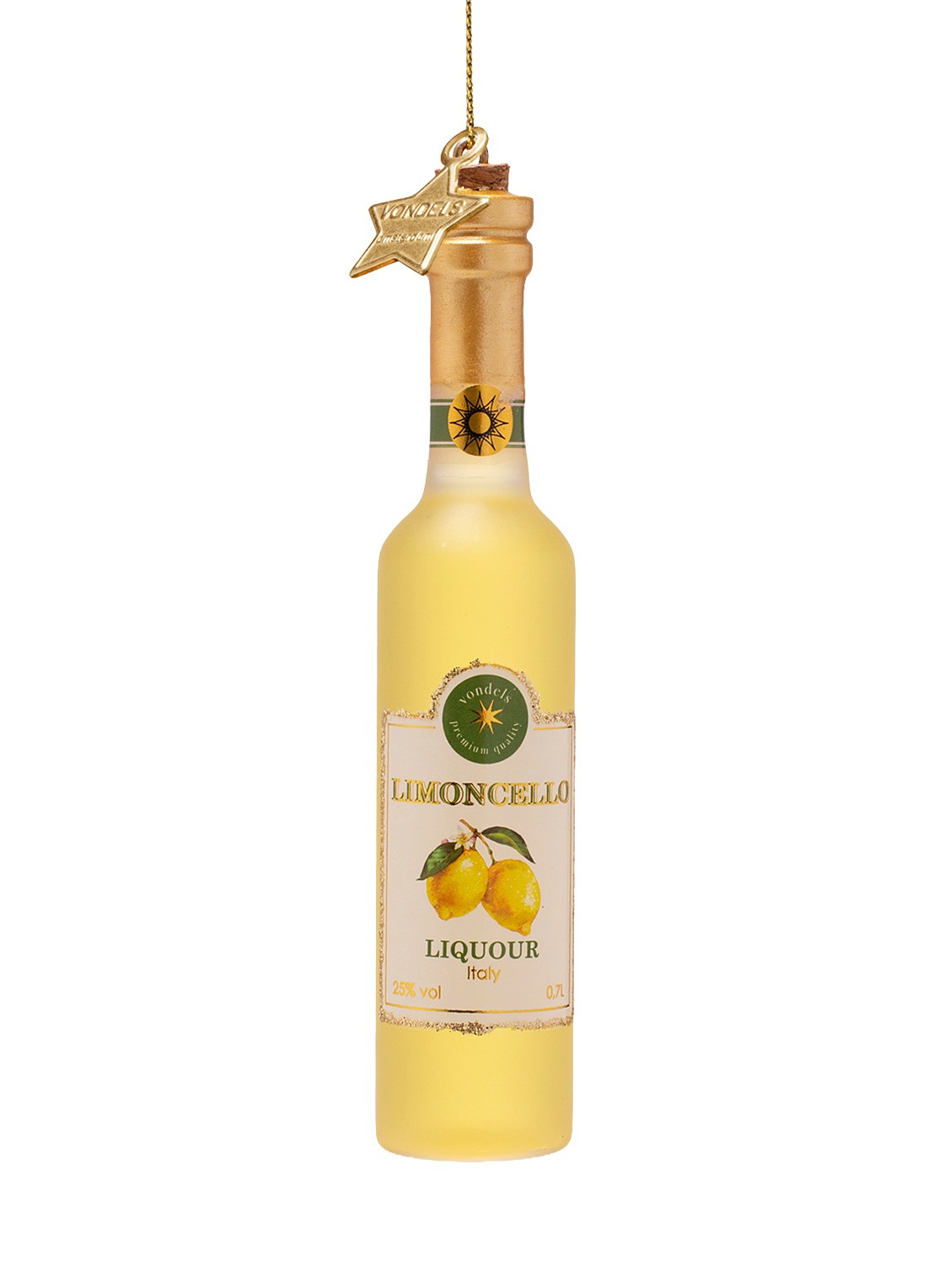 Vondels Limoncello fles kersthanger 13 cm - voorkant 2 goud