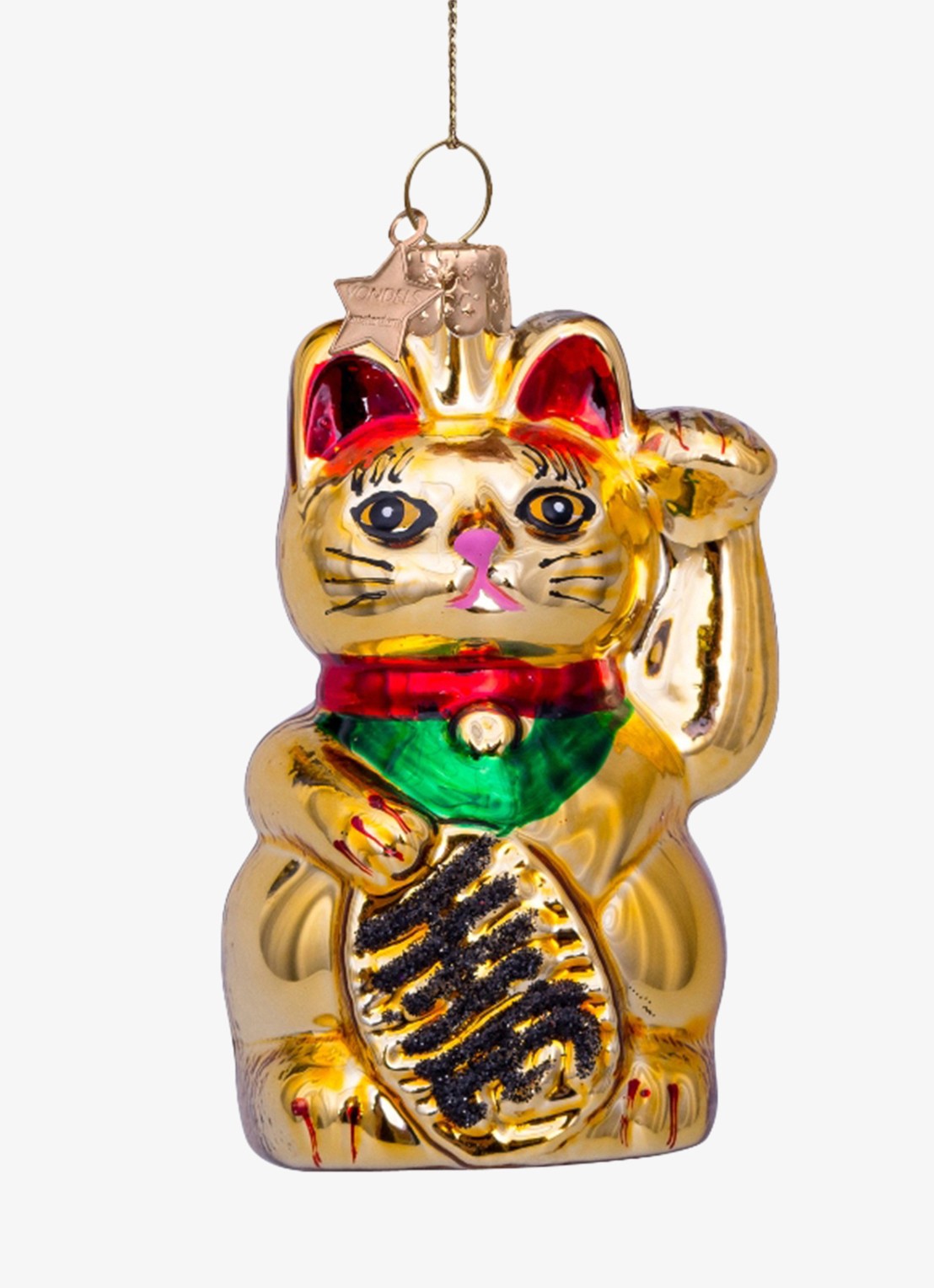 Vondels Lucky Cat kersthanger 10 cm - voorkant goud