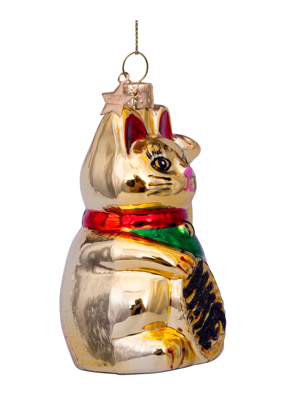 Vondels Lucky Cat kersthanger 10 cm - voorkant 2 goud