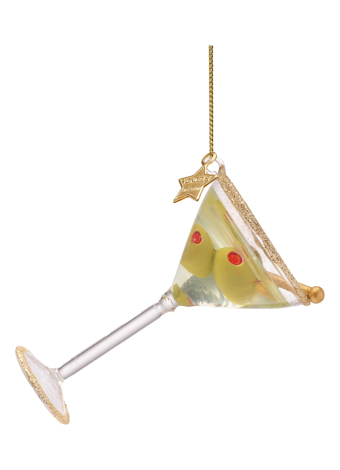 Vondels Martini Cocktail kersthanger 6 cm - voorkant goud