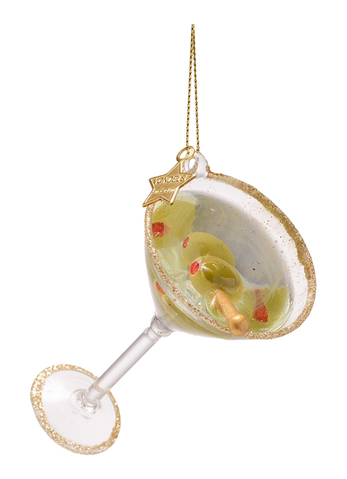 Vondels Martini Cocktail kersthanger 6 cm - voorkant 2 goud