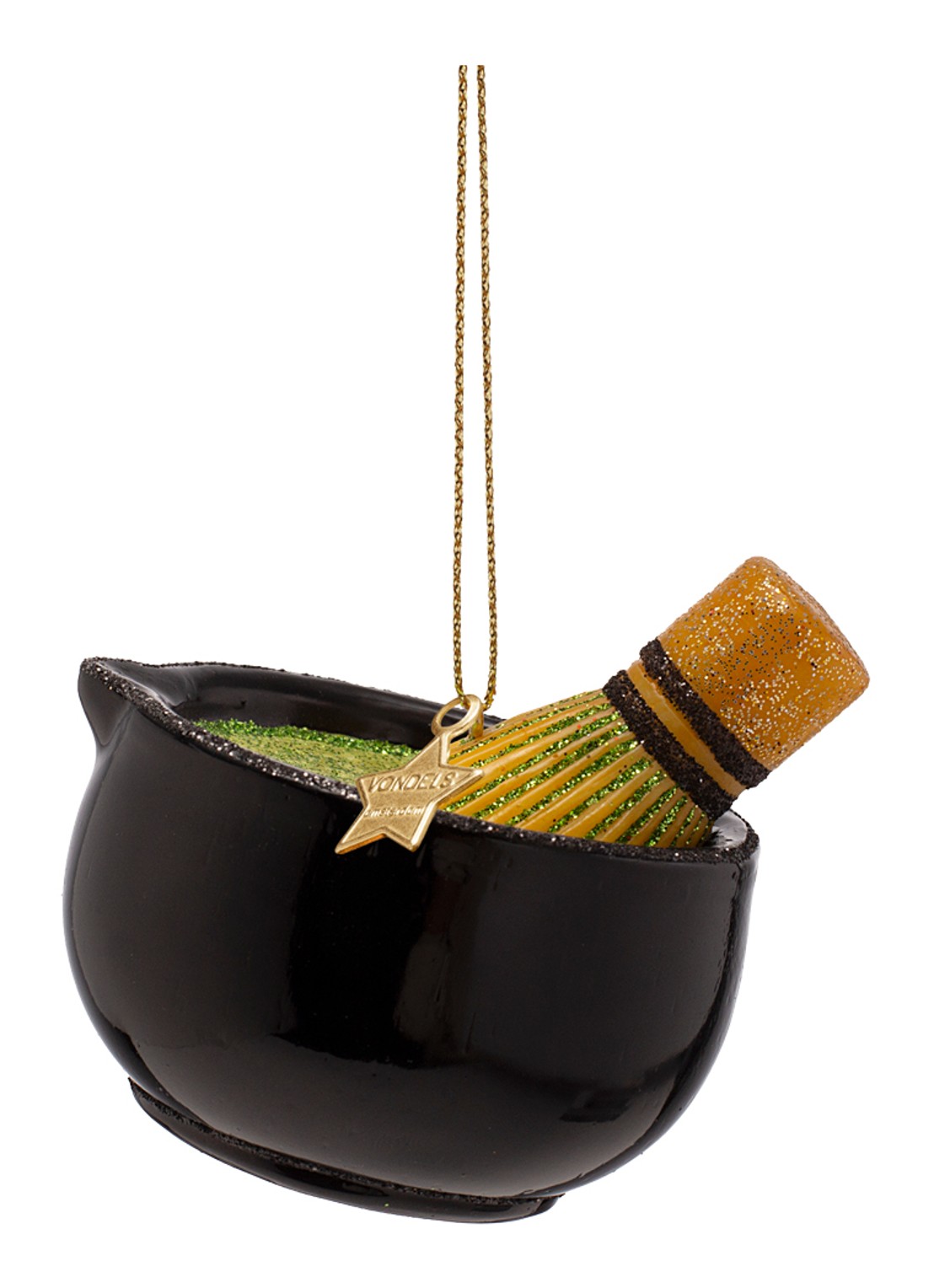 Vondels Matcha Thee Set kersthanger 6 cm - voorkant 2 zwart