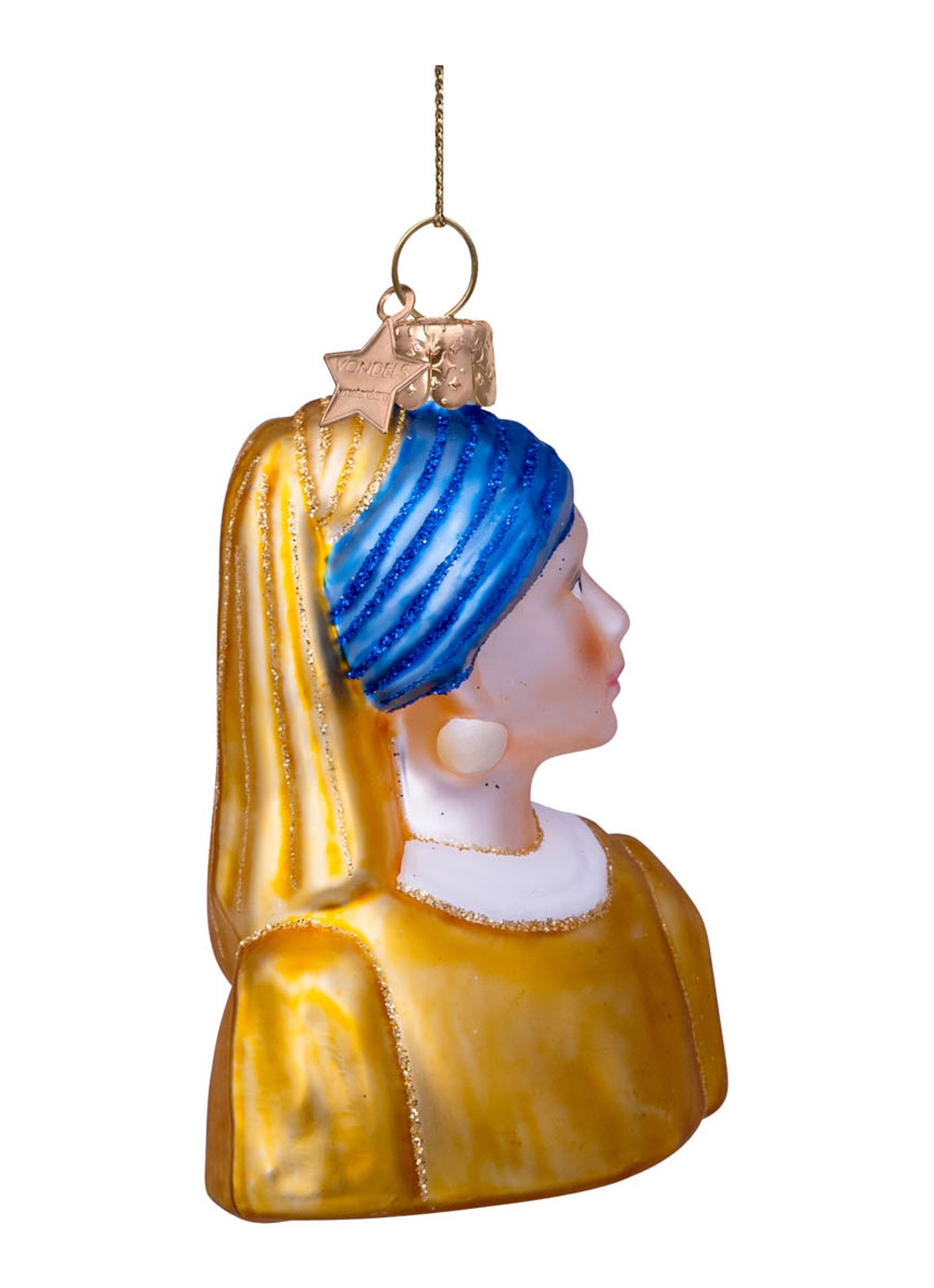 Vondels Meisje met parel oorbel kersthanger 8,5 cm - detail 3 geel