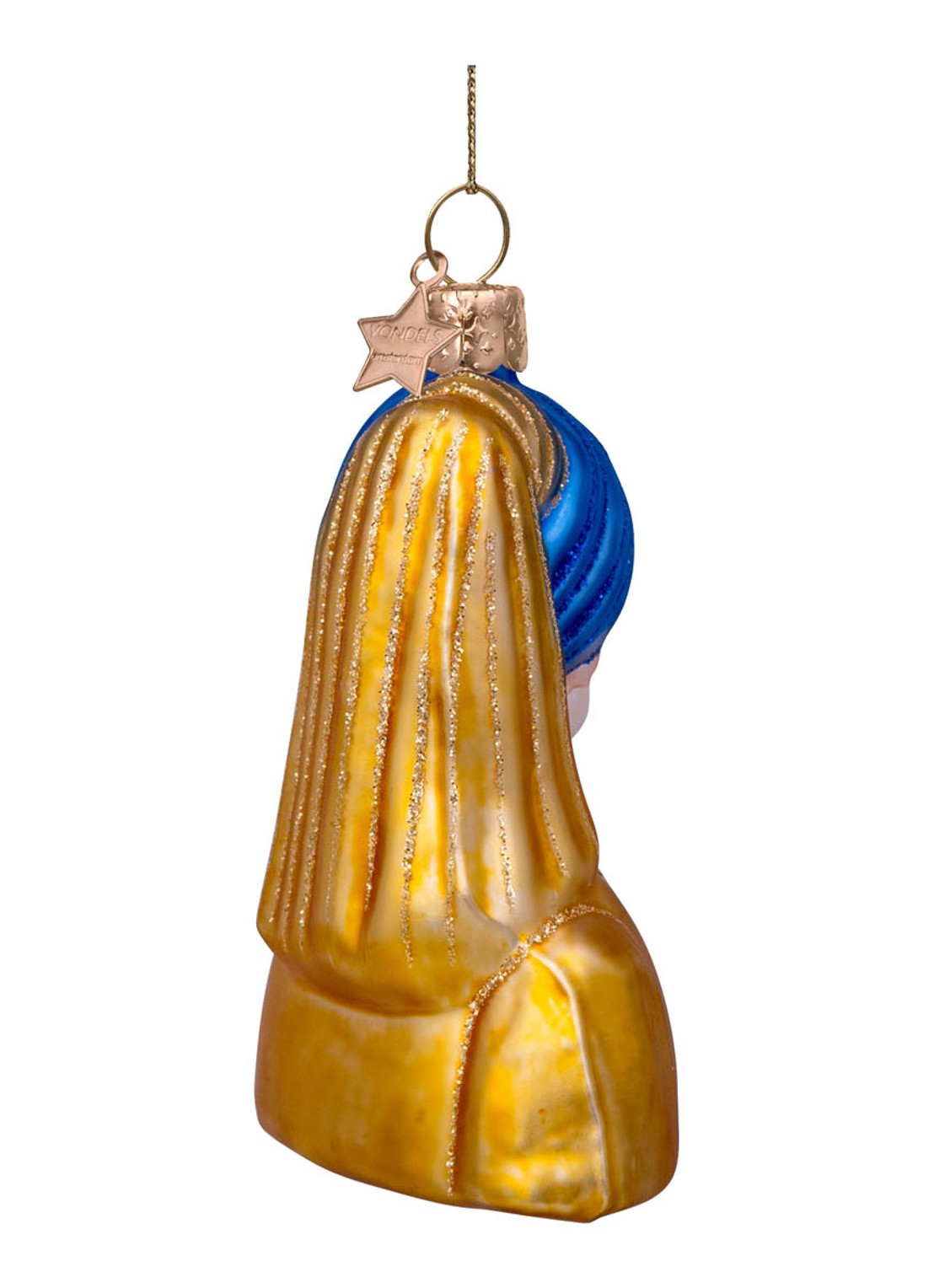 Vondels Meisje met parel oorbel kersthanger 8,5 cm - detail 4 geel