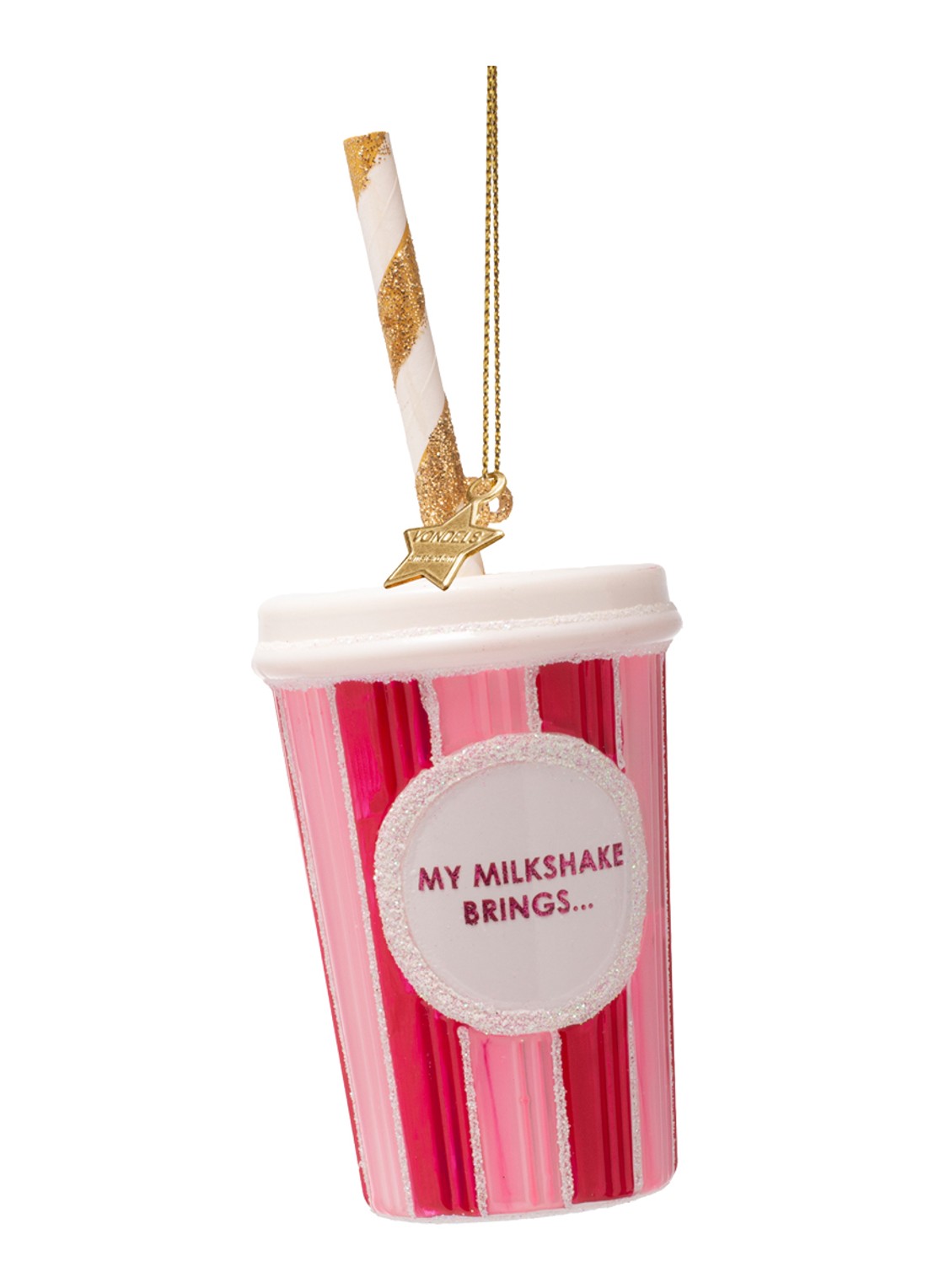Vondels Milkshake kersthanger 14 cm - voorkant roze