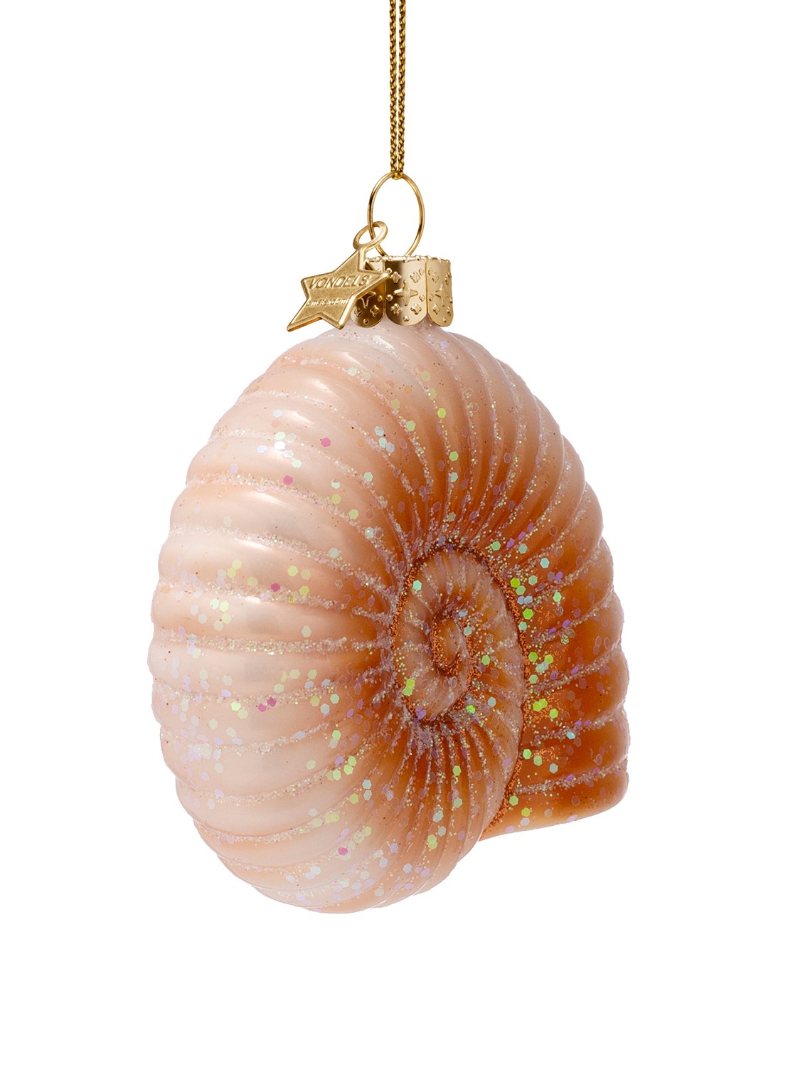 Vondels Nautilusschelp kersthanger 8 cm - achterkant 4 oranje