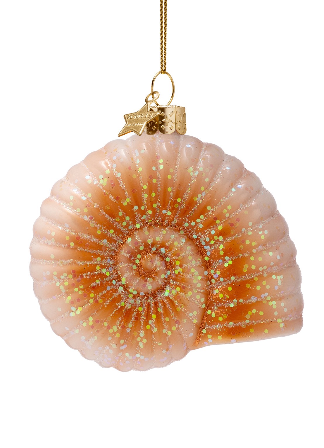 Vondels Nautilusschelp kersthanger 8 cm - detail oranje