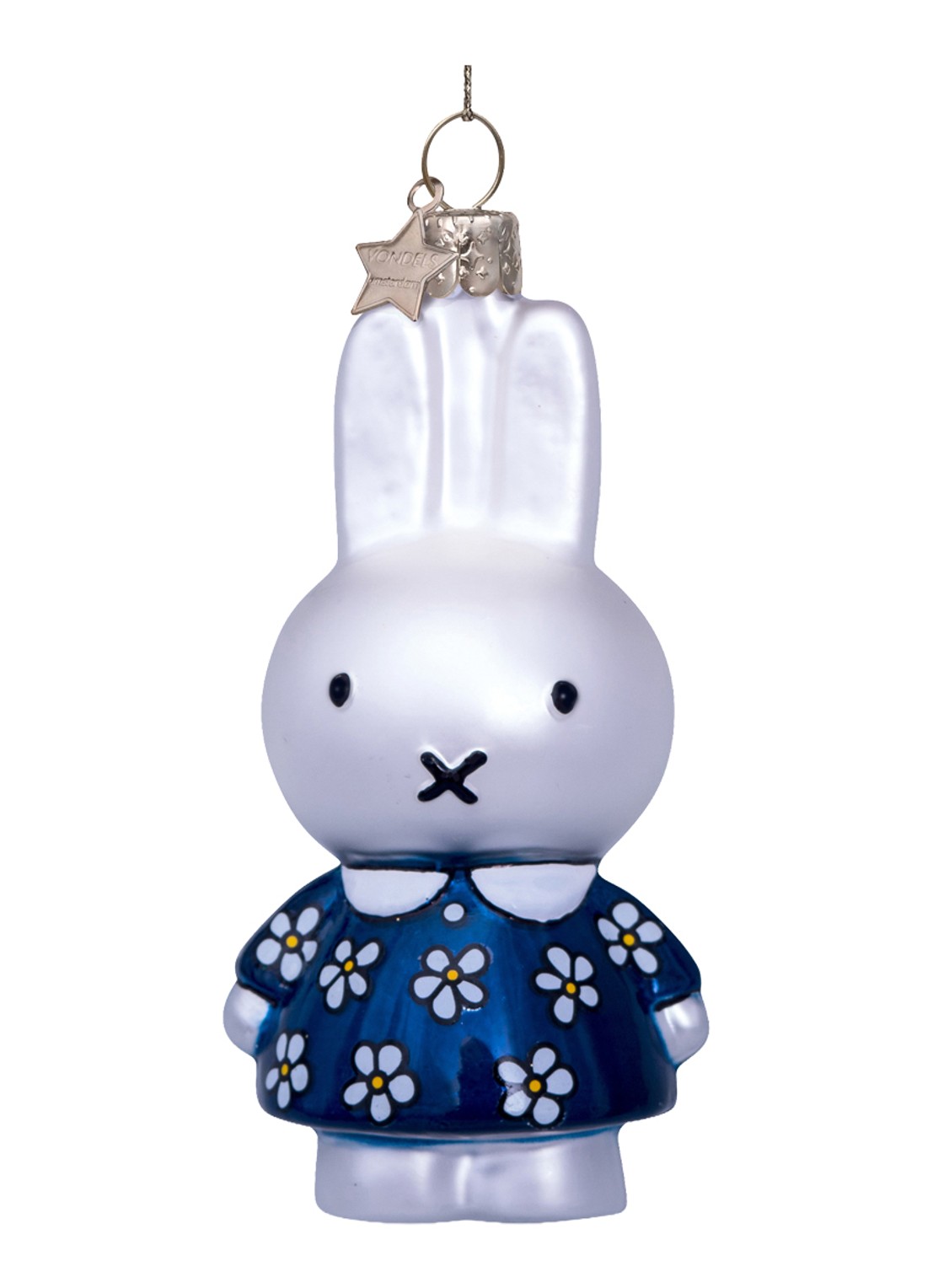 Vondels Nijntje/Miffy bloemenjurk kersthanger 11,5 cm - voorkant donkerblauw