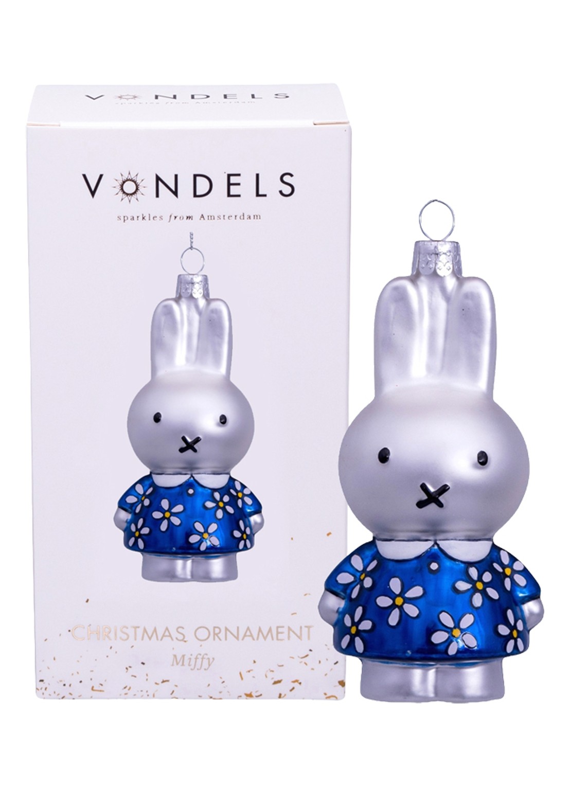 Vondels Nijntje/Miffy bloemenjurk kersthanger 11,5 cm - voorkant 2 donkerblauw