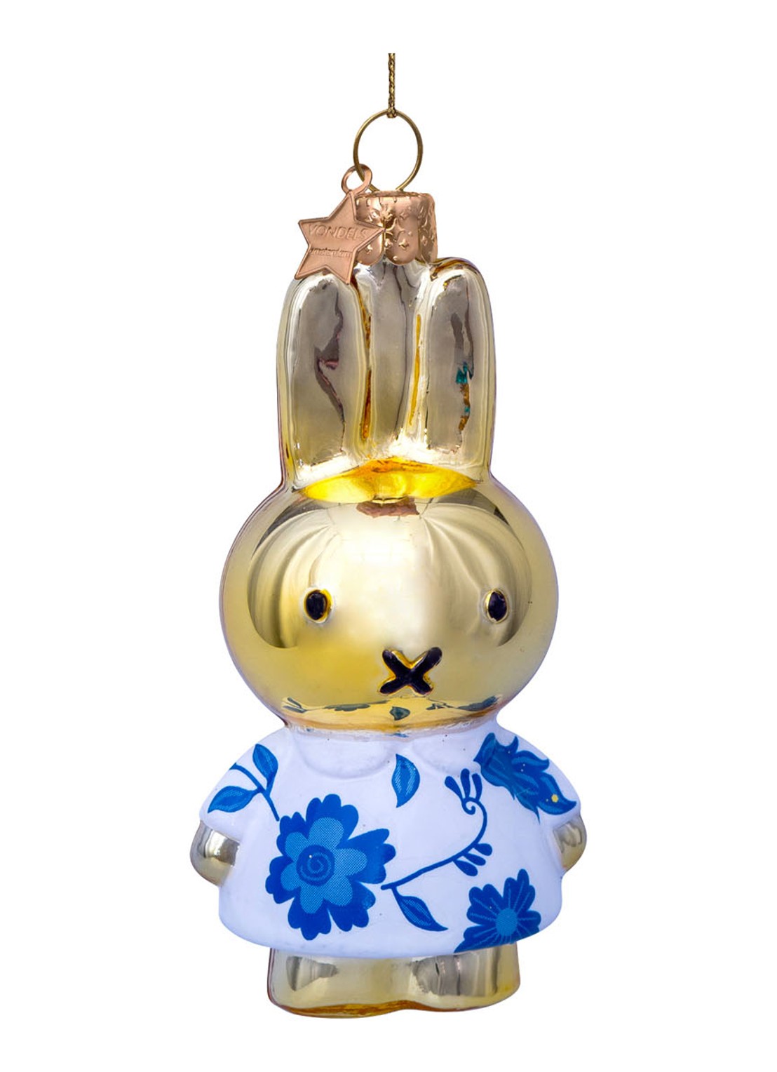 Vondels Nijntje/Miffy in Delfts Blauw Jurk kersthanger 11 cm - voorkant blauw