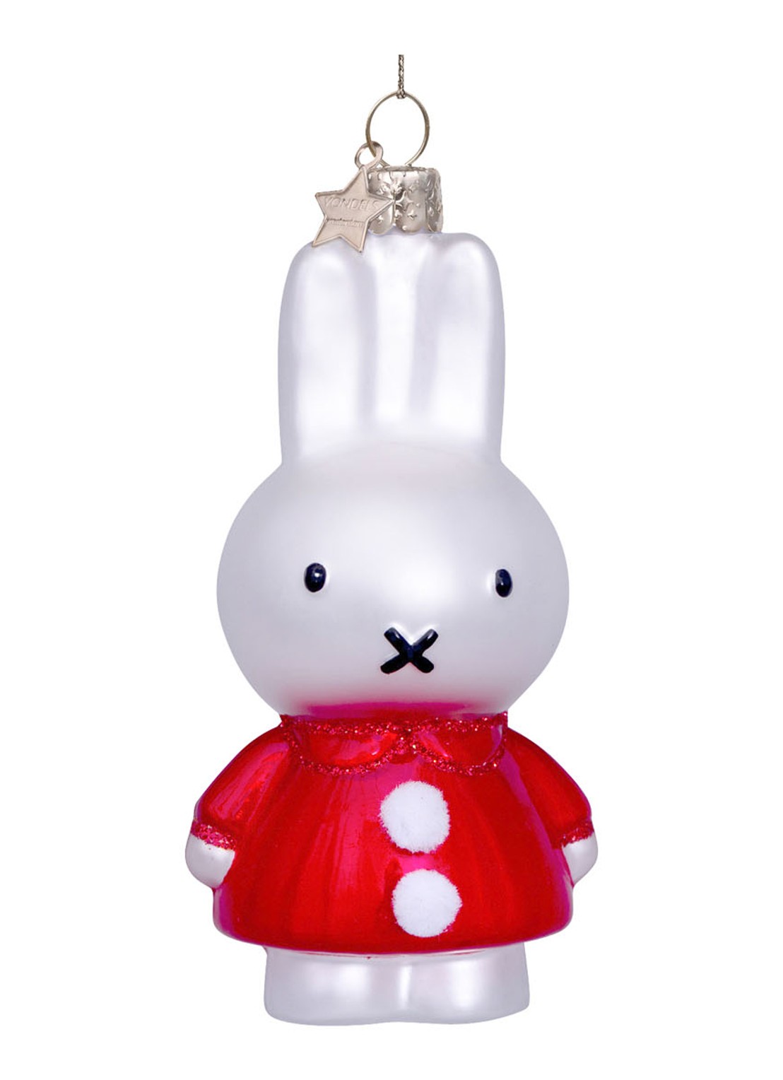 Vondels Nijntje/Miffy in kerstjurk kersthanger 11,5 cm - voorkant 4 rood