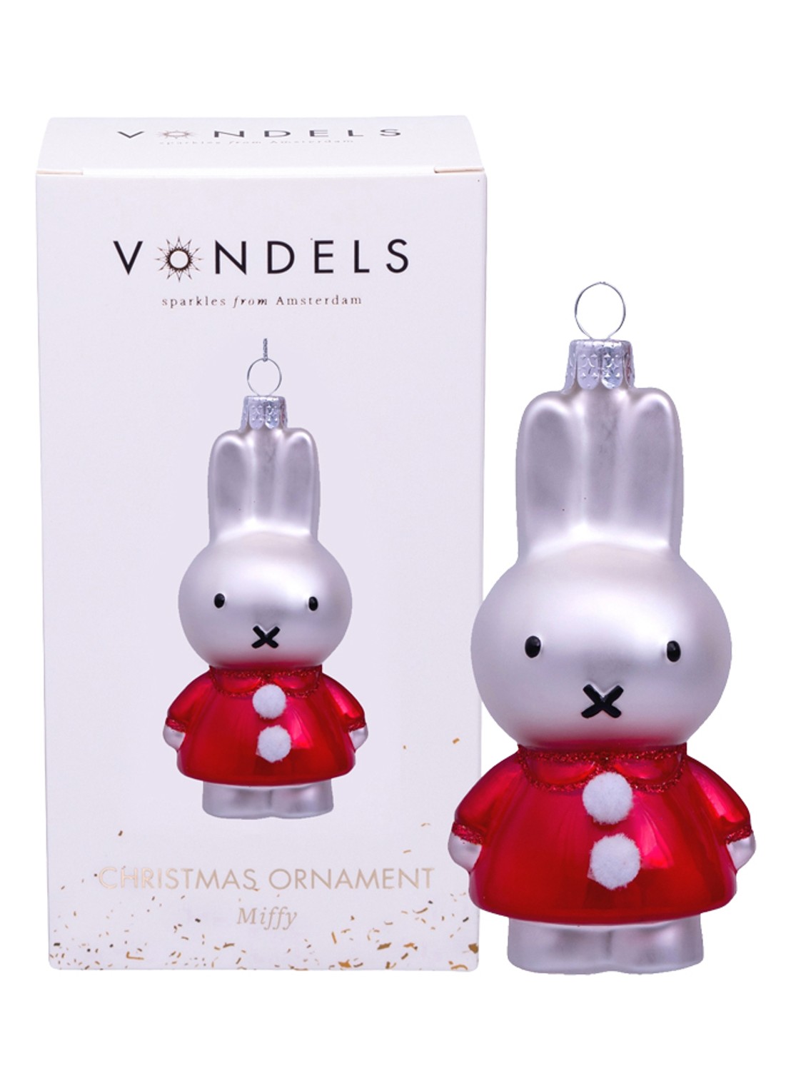 Vondels Nijntje/Miffy in kerstjurk kersthanger 11,5 cm - voorkant 5 rood