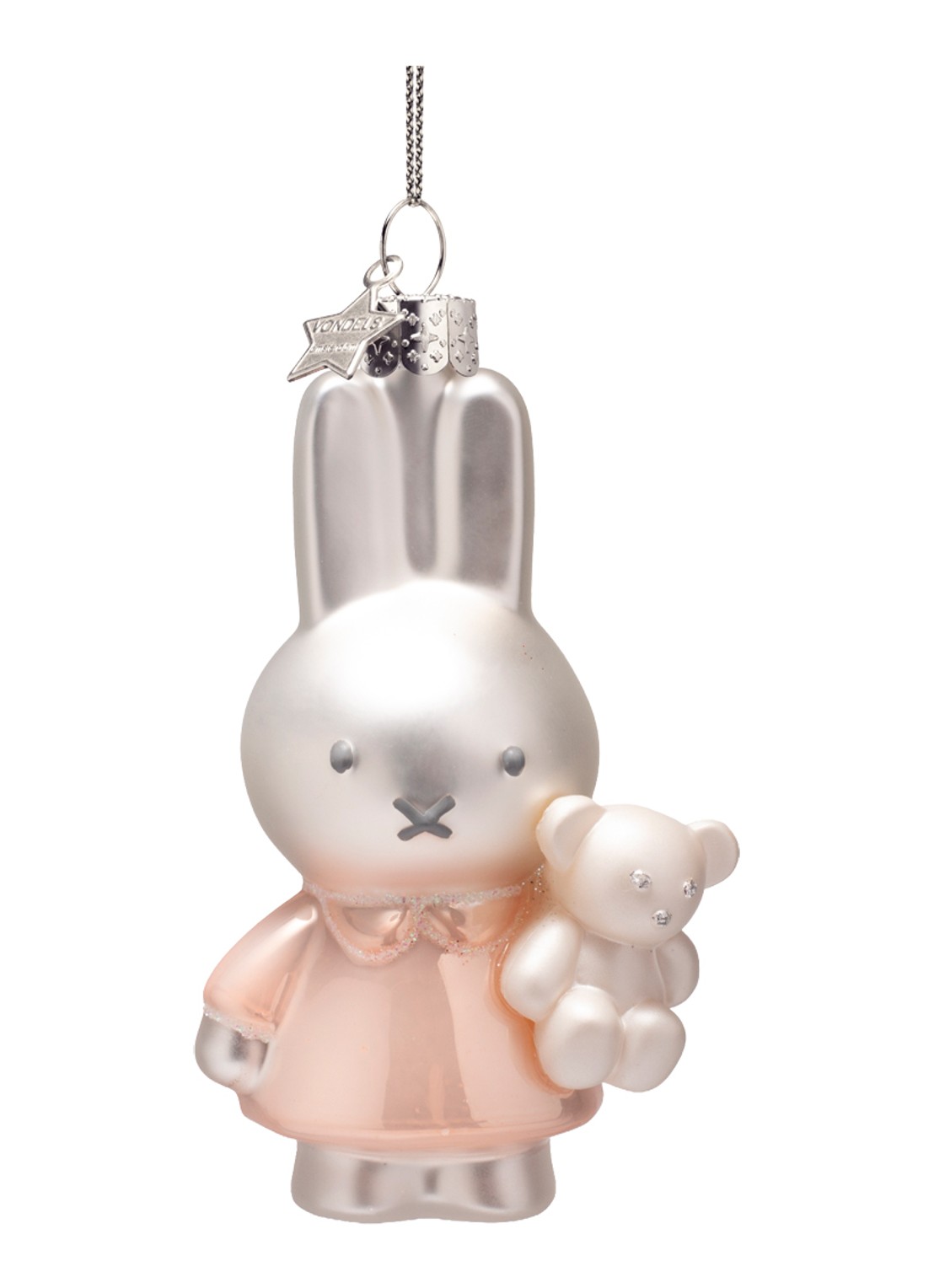 Vondels Nijntje/Miffy met Beer kersthanger 11 cm - voorkant roze