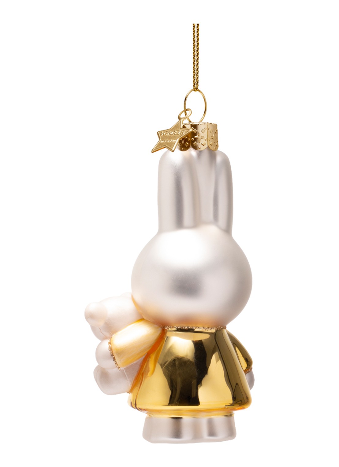 Vondels Nijntje/Miffy met beer kersthanger 11cm - achterkant 2 goud