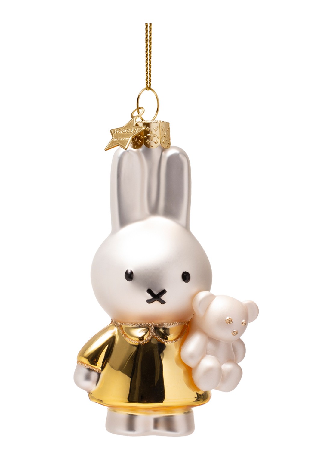 Vondels Nijntje/Miffy met beer kersthanger 11cm - voorkant goud