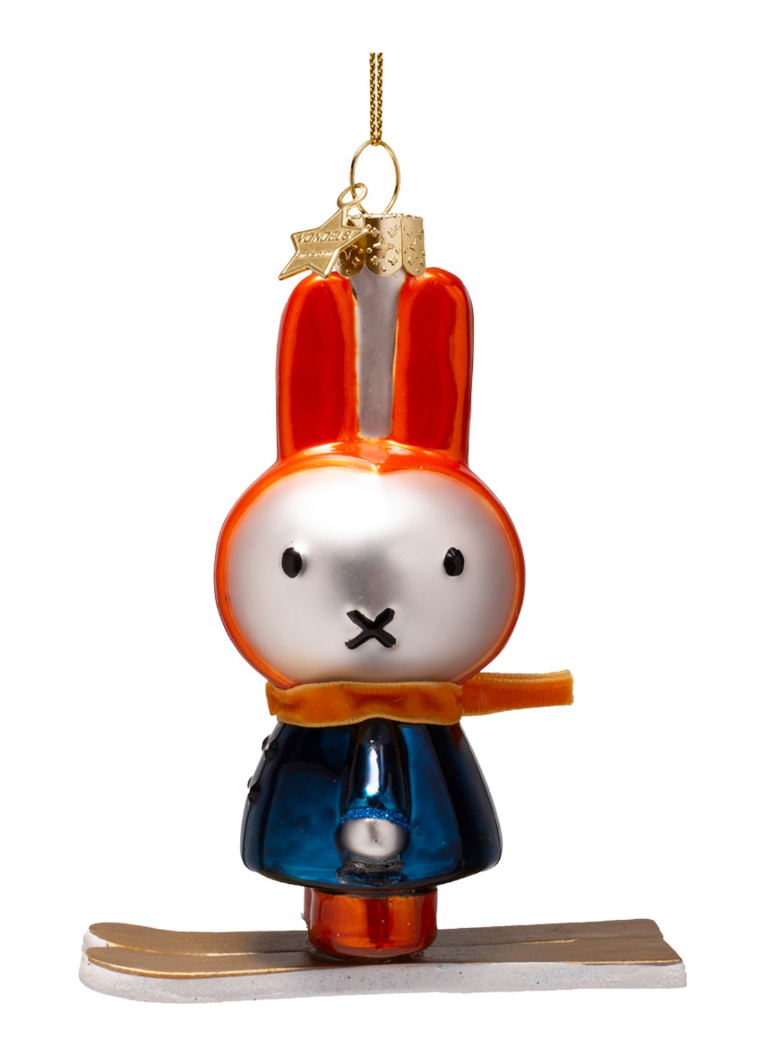 Vondels Nijntje-Miffy op Skiën kersthanger 12 cm - voorkant oranje
