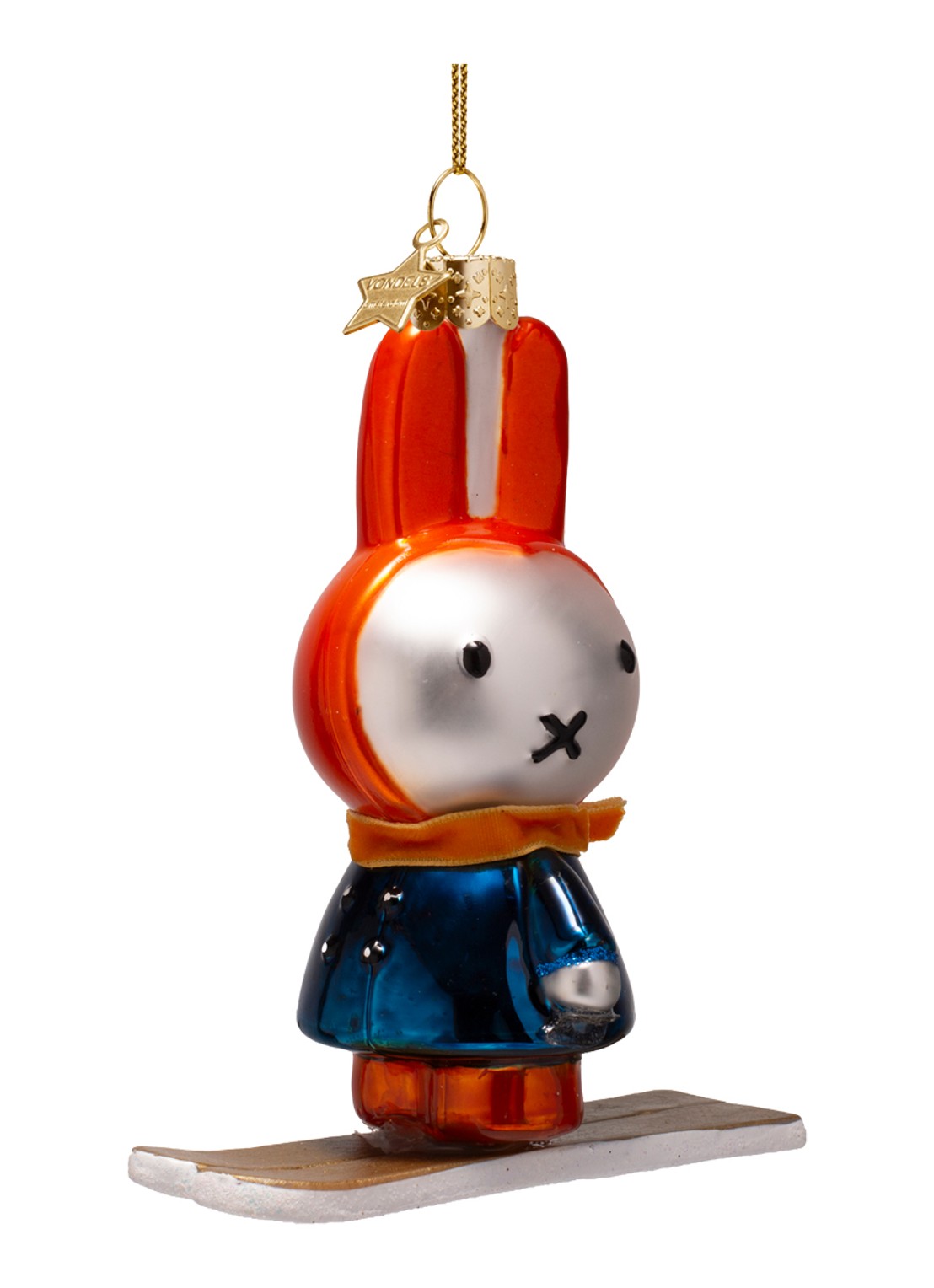 Vondels Nijntje-Miffy op Skiën kersthanger 12 cm - voorkant 2 oranje