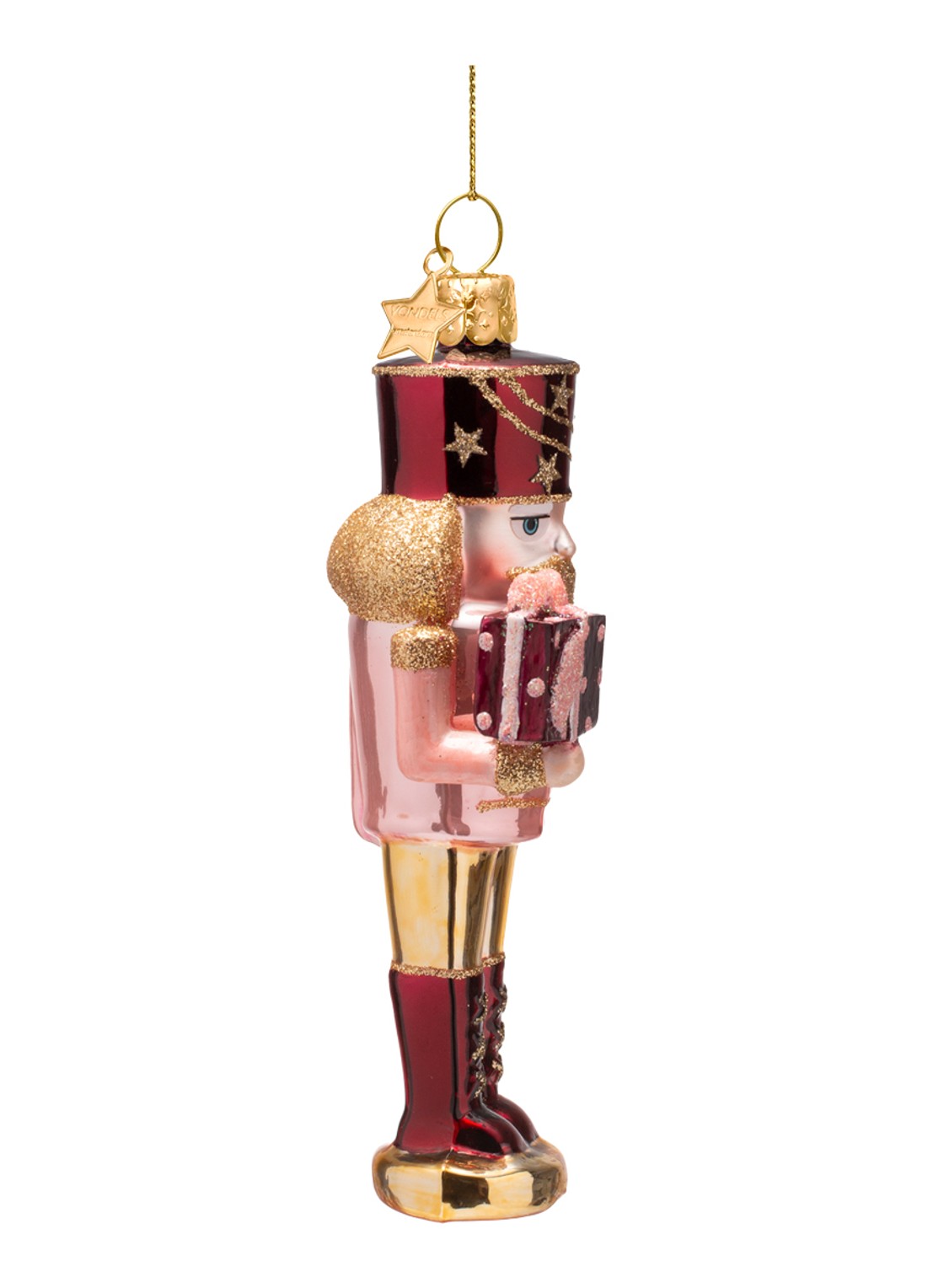 Vondels Notenkraker kersthanger 16 cm - voorkant 3 roze