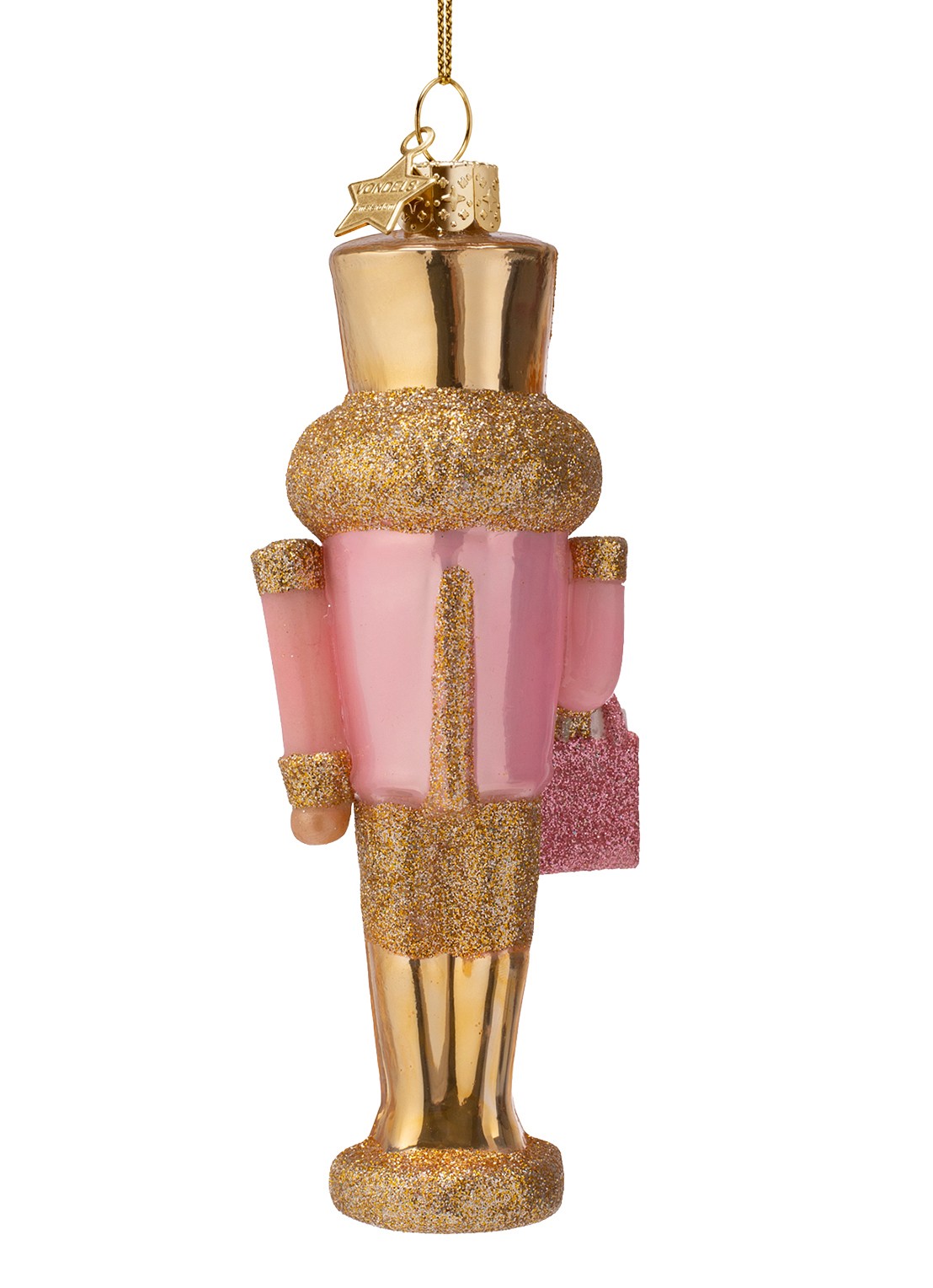 Vondels Notenkraker met boodschappentas kersthanger 15,5 cm - detail roze