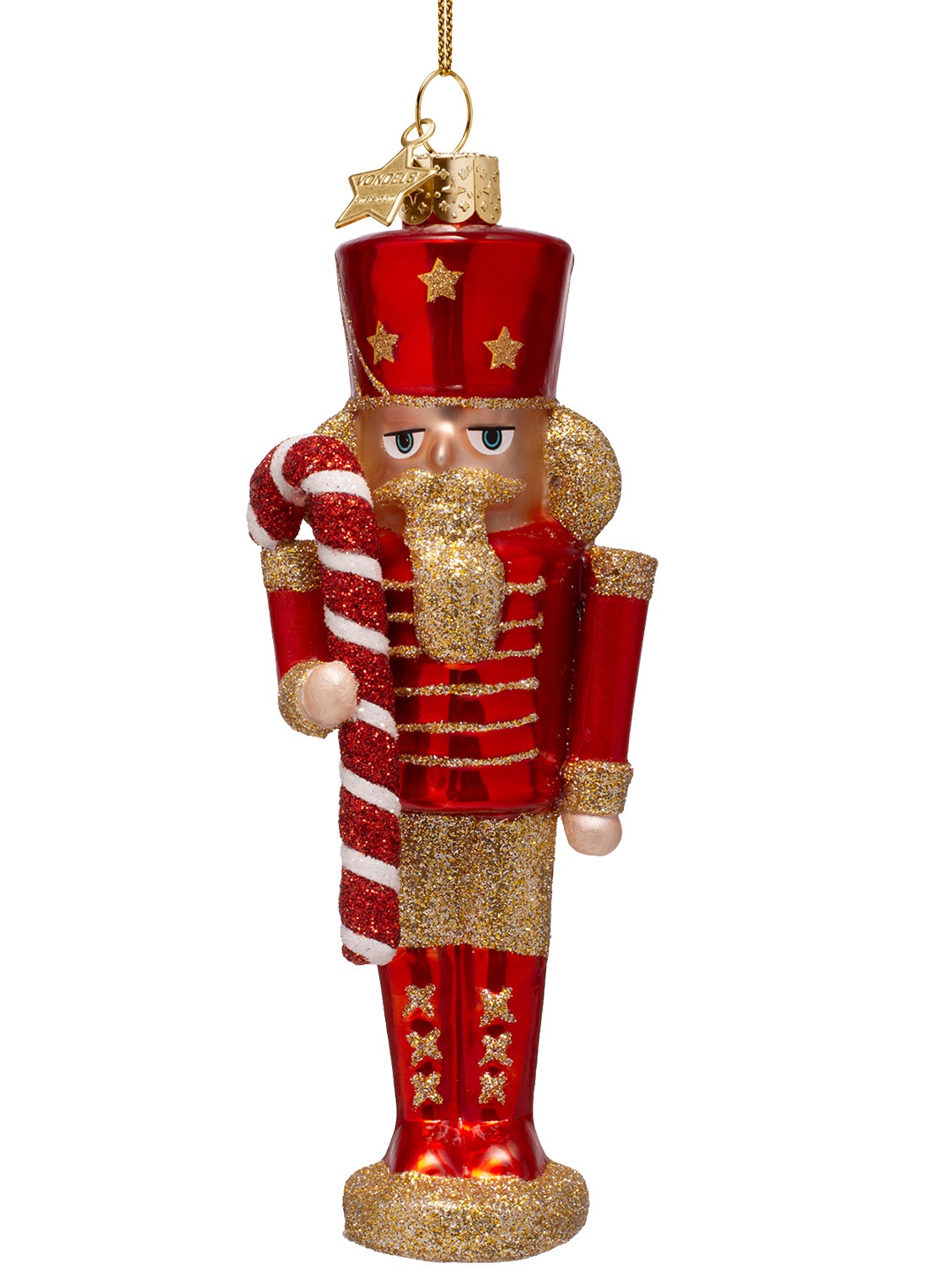 Vondels Notenkraker met zuurstok kersthanger 15 cm - voorkant 4 rood