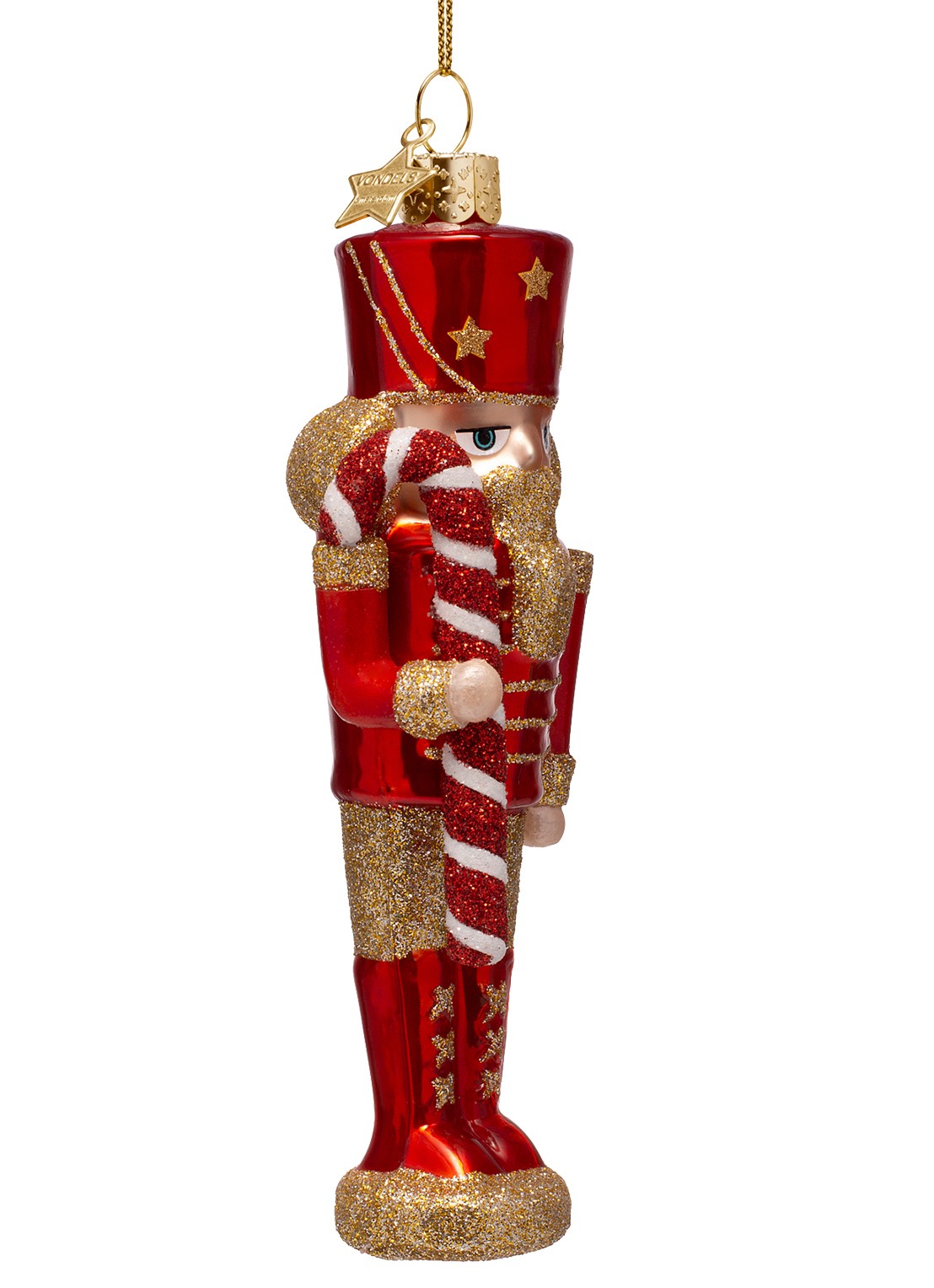 Vondels Notenkraker met zuurstok kersthanger 15 cm - voorkant 5 rood