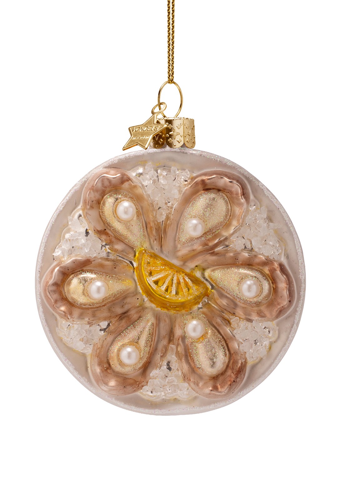 Vondels Oesterschaal kersthanger 9cm - voorkant creme