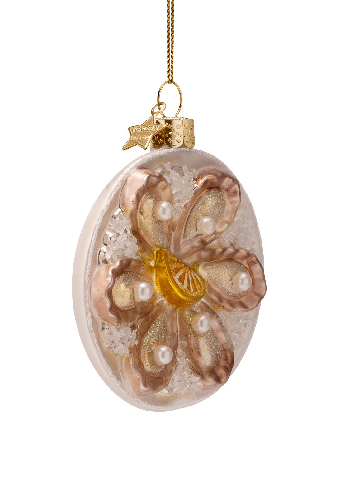 Vondels Oesterschaal kersthanger 9cm - voorkant 2 creme