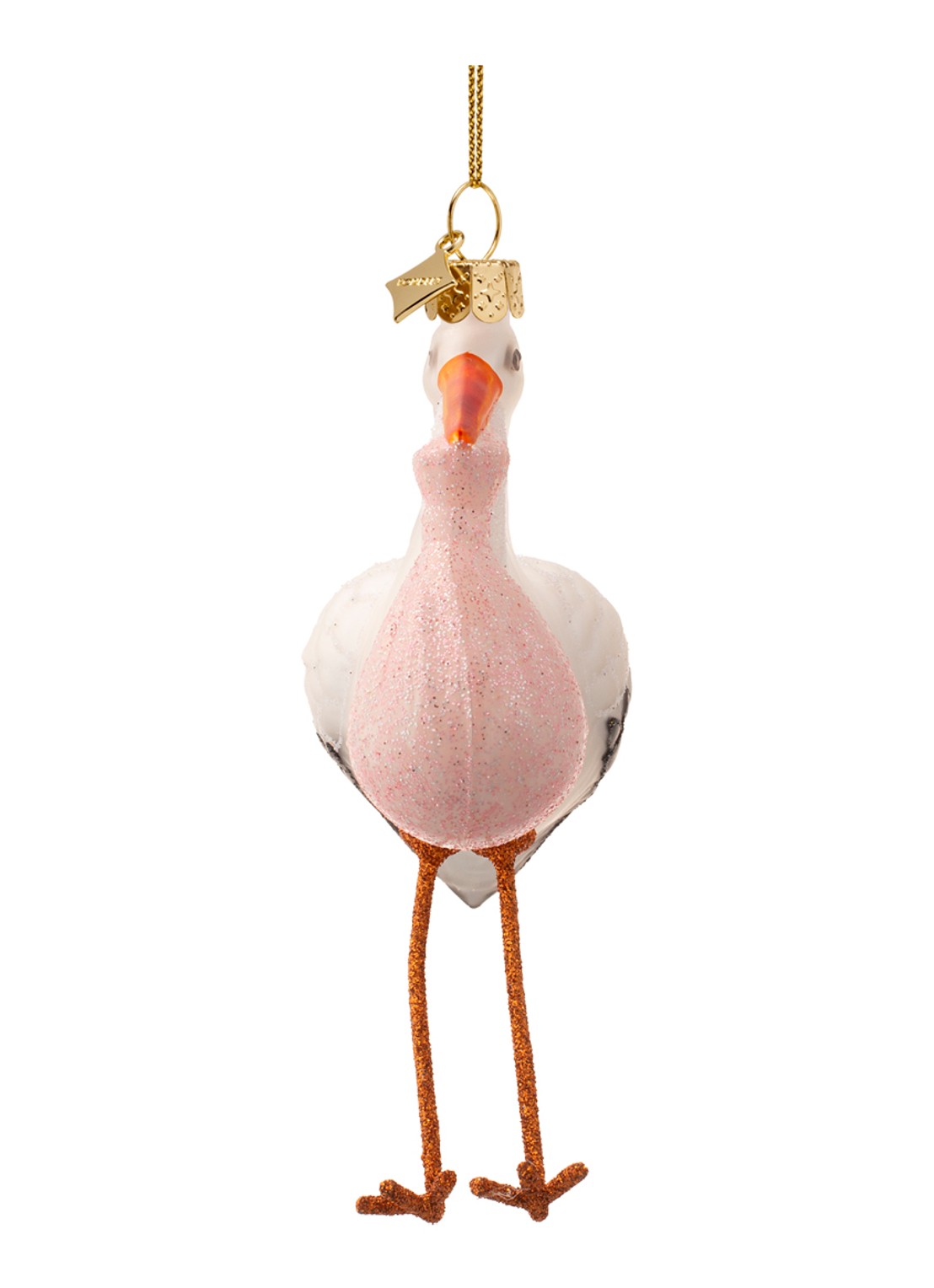 Vondels Ooievaar Met Baby kersthanger 11,5 cm - detail roze