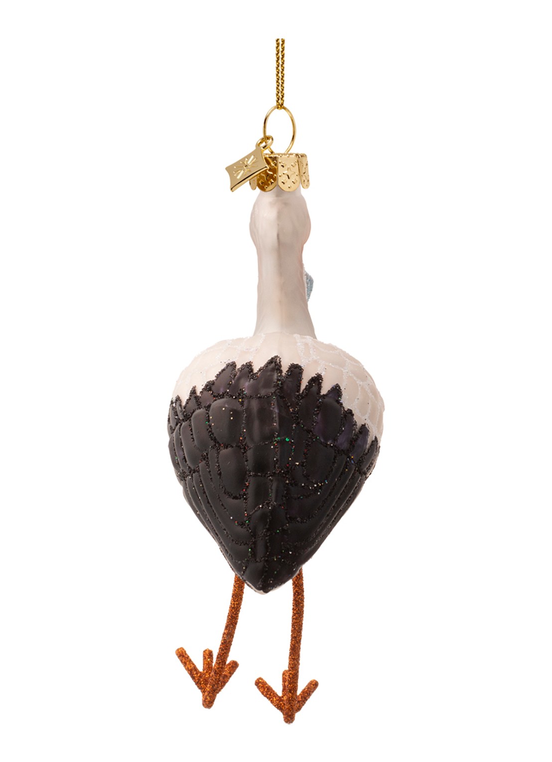 Vondels Ooievaar Met Baby kersthanger 11,5 cm - achterkant 4 blauw