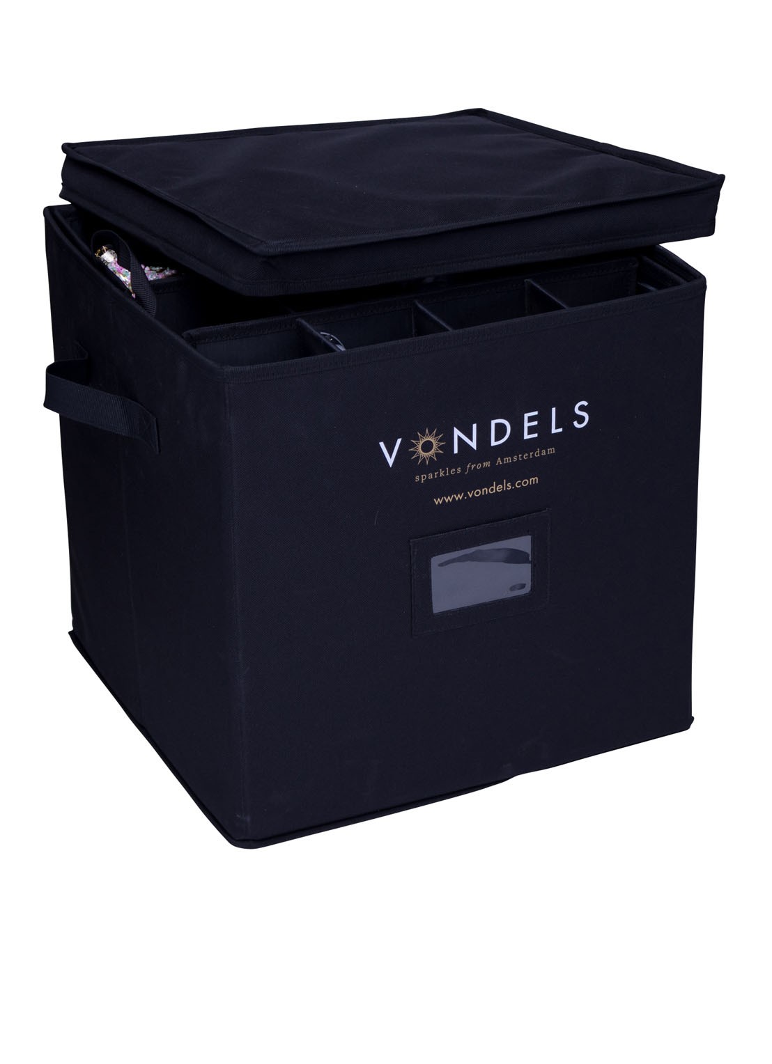 Vondels Opbergdoos kersthangers / kerstballen 34 x 34 cm - detail zwart