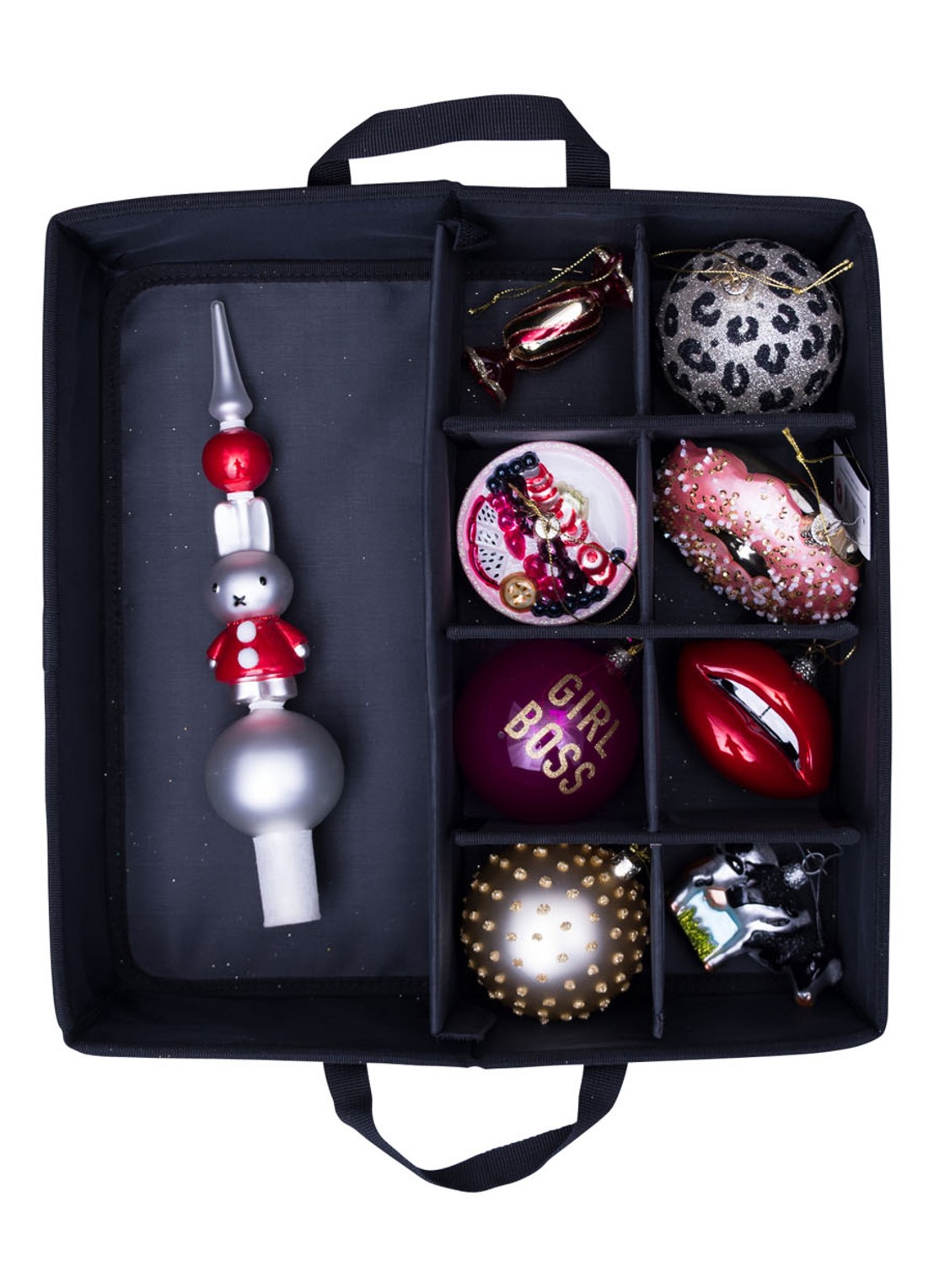 Vondels Opbergdoos kersthangers / kerstballen 34 x 34 cm - detail 5 zwart