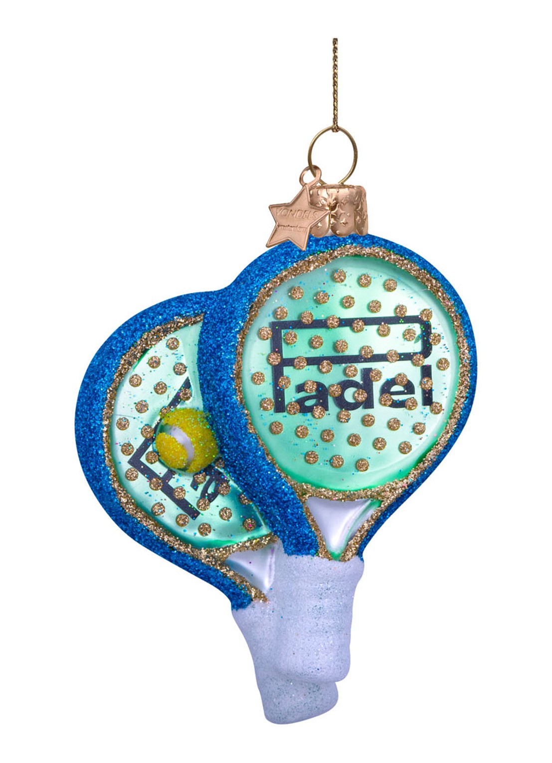 Vondels Padel Racket kersthanger 9,5 cm - voorkant multicolor