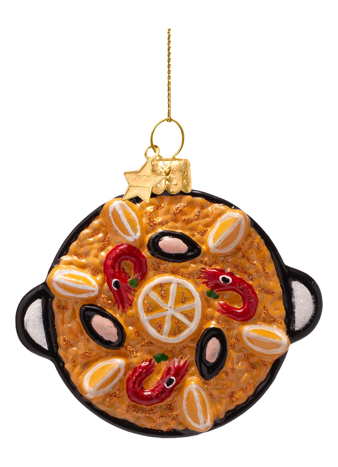 Vondels Paella met garnalen kersthanger 8,5 cm - voorkant 3 oranje