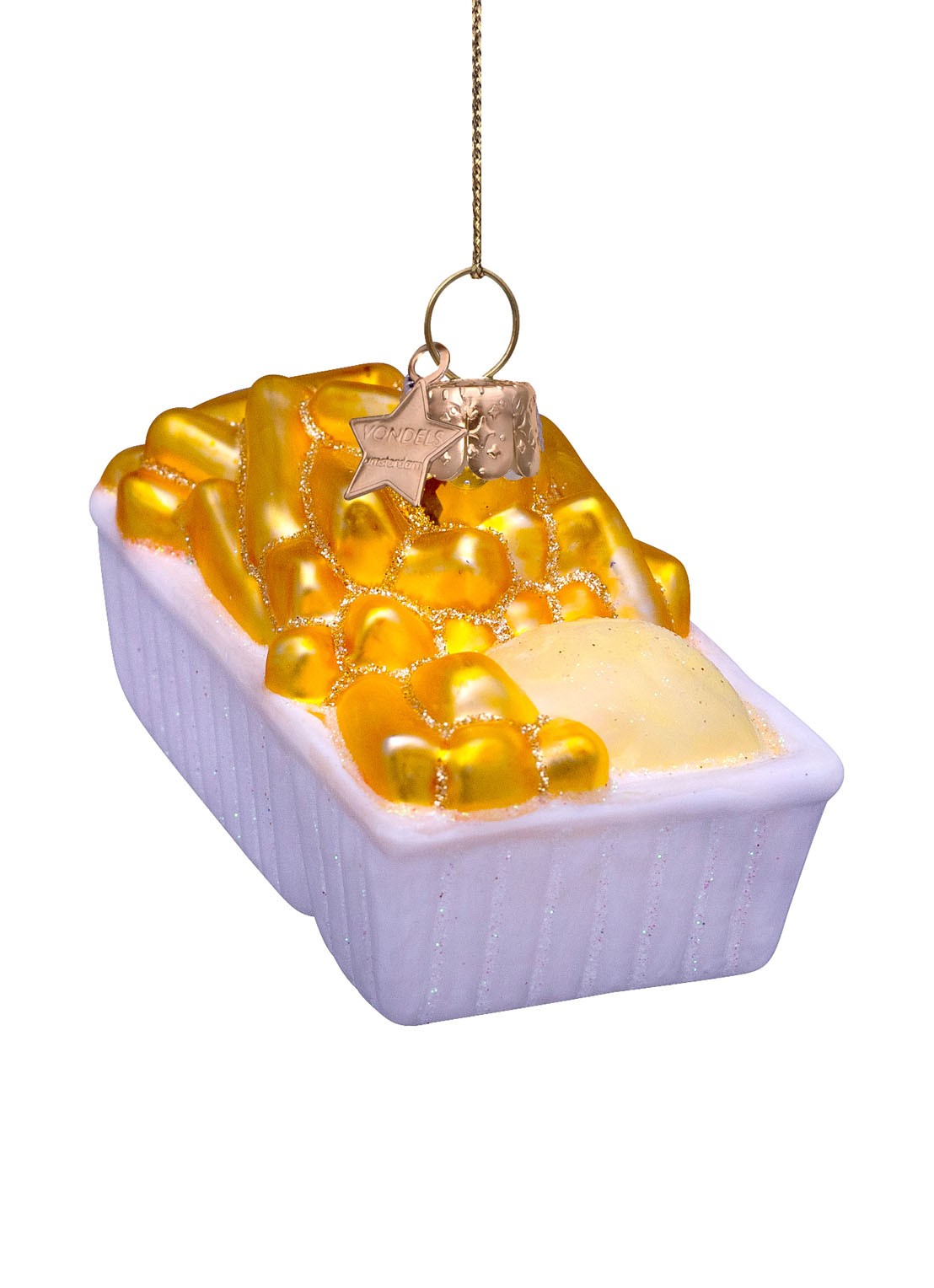 Vondels Patat met mayonaise kersthanger 6 cm - voorkant 4 wit