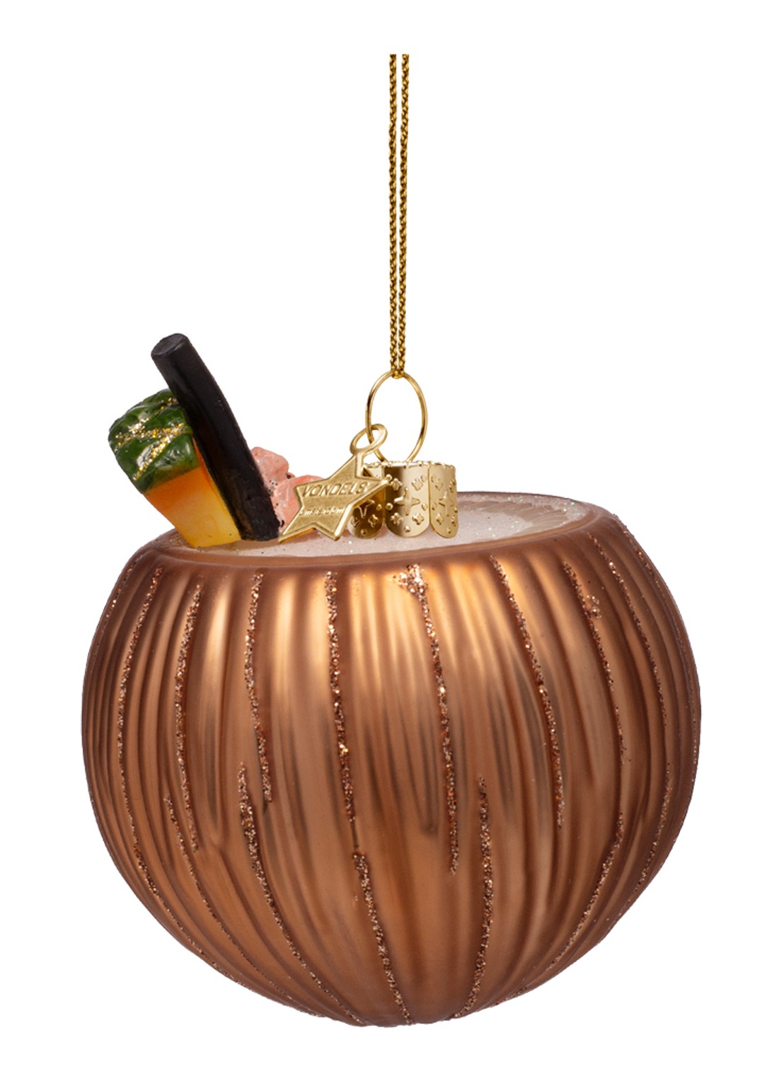 Vondels Pina Colada cocktail kokosnoot kersthanger 8 cm - detail brons