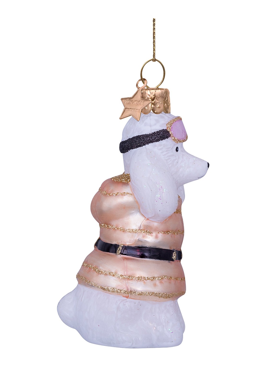 Vondels Poodle in T-shirt kersthanger 9 cm - detail goud