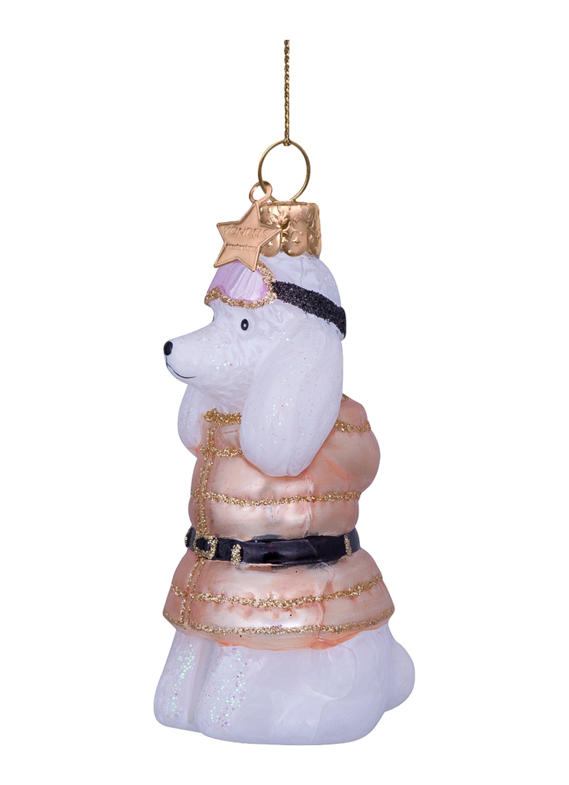 Vondels Poodle in T-shirt kersthanger 9 cm - voorkant 4 goud