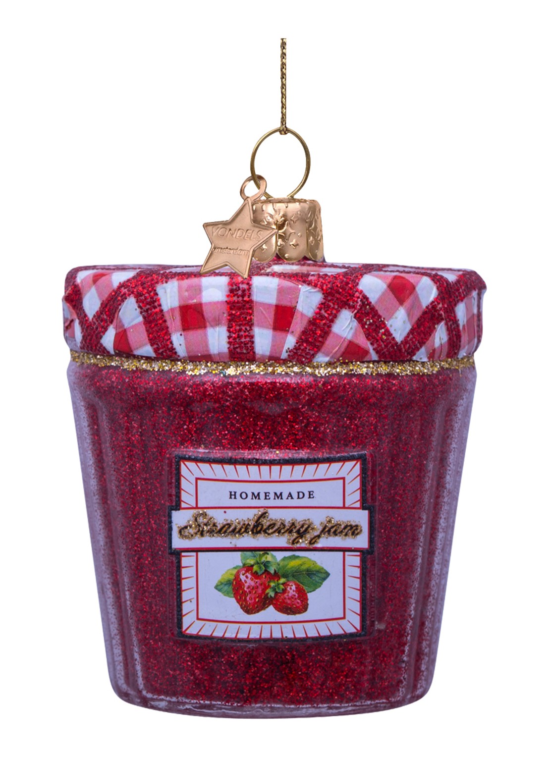 Vondels Pot Aardbei Jam kesthanger 7 cm - voorkant rood