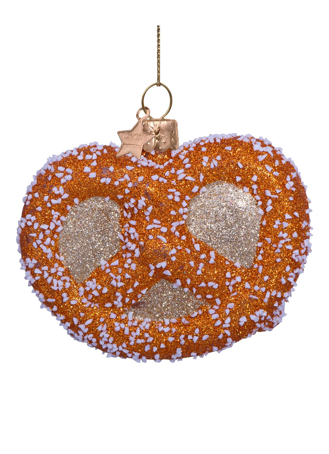 Vondels Pretzel kersthanger 7 cm - voorkant goud