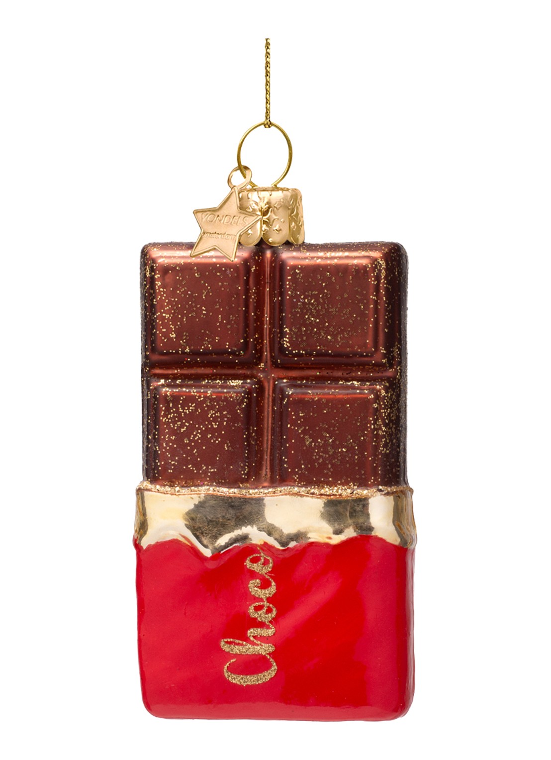 Vondels Pure Chocoladereep kersthanger 9 cm - voorkant bruin