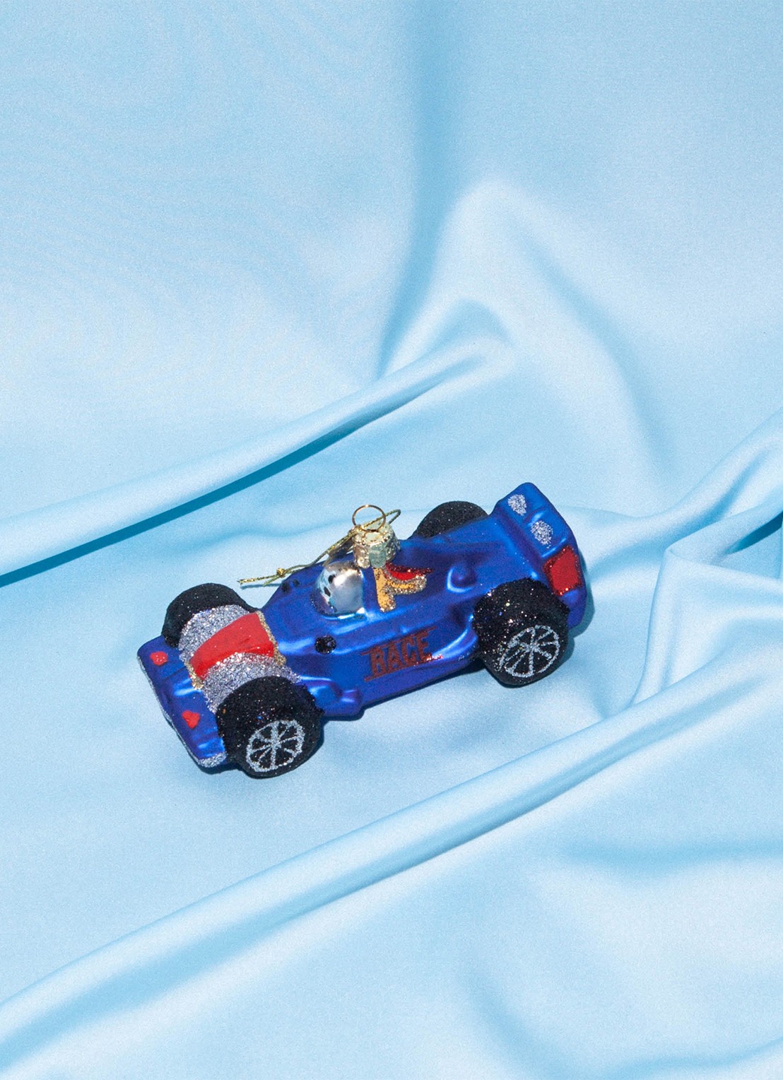 Vondels Raceauto kersthanger 5 cm - achterkant 8 kobaltblauw