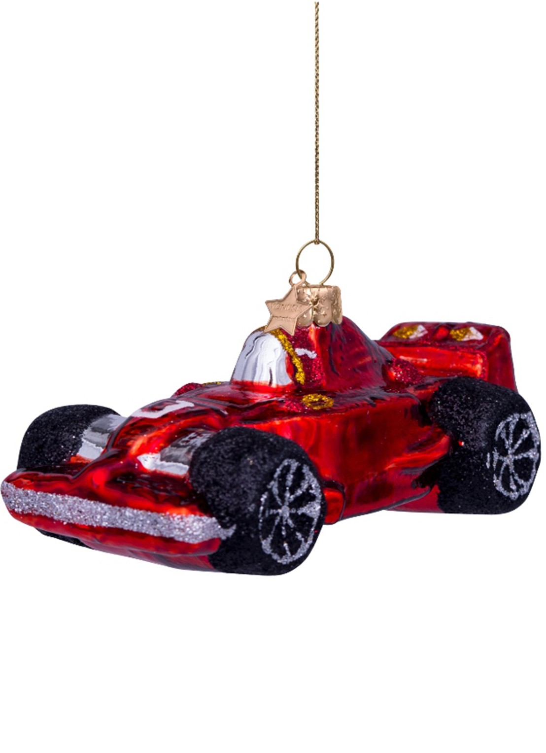 Vondels Raceauto kersthanger 5 cm - voorkant 2 rood