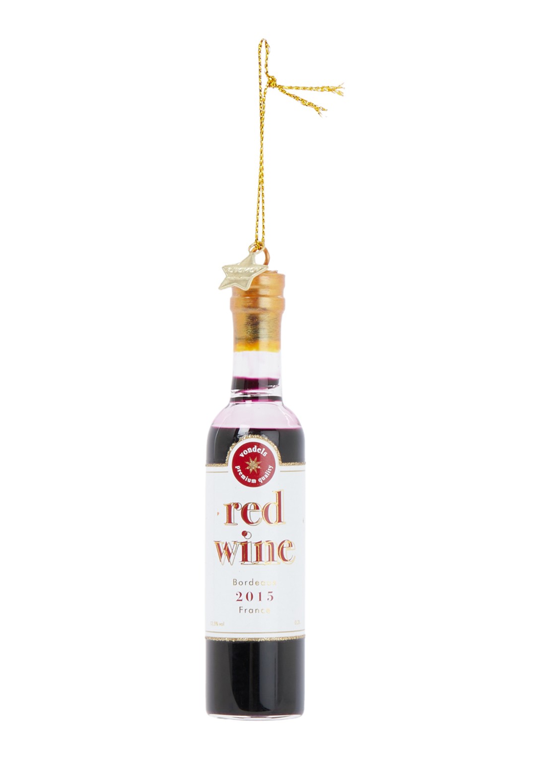Vondels Red Wine Bottle kersthanger 11 cm - voorkant aubergine