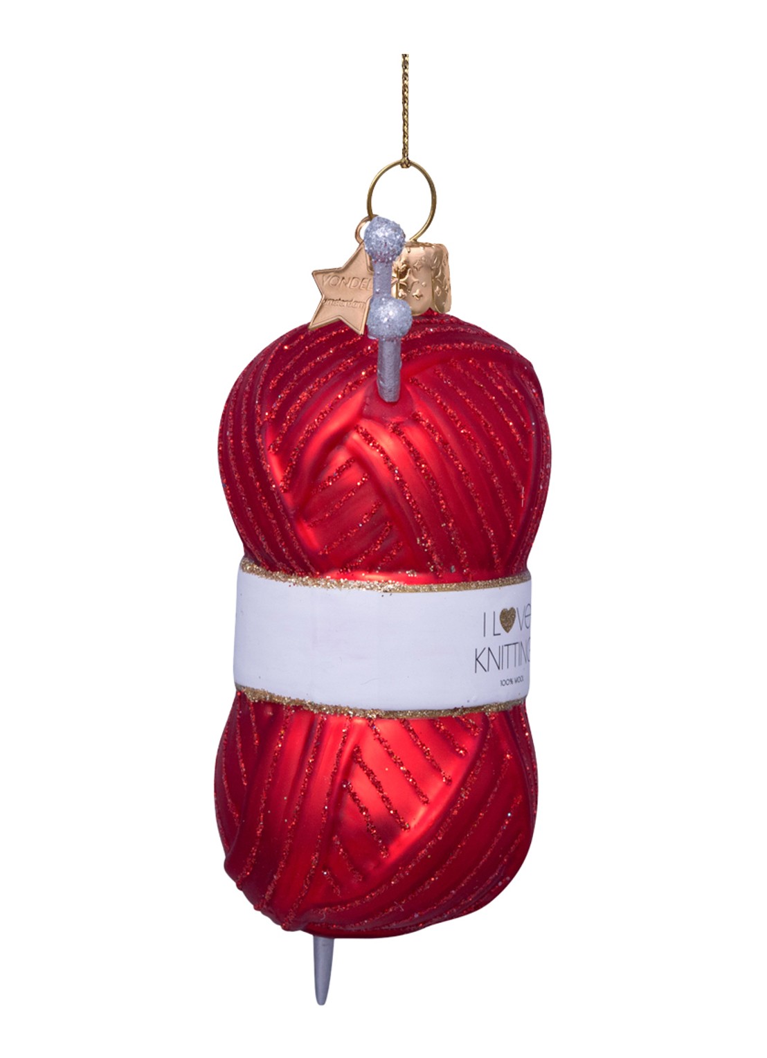 Vondels Rode Breigaren kersthanger 11 cm - detail rood