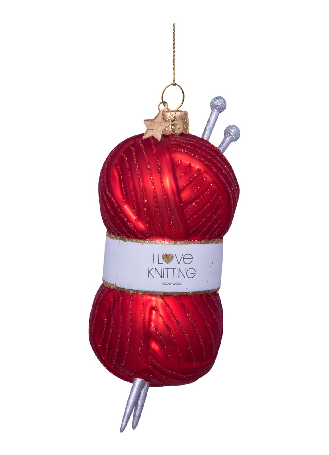 Vondels Rode Breigaren kersthanger 11 cm - voorkant 2 rood