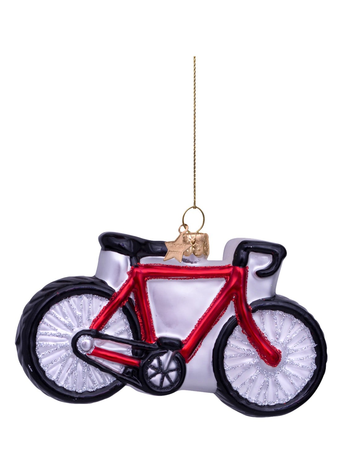 Vondels Rode Racefiets kersthanger 6,5 cm - voorkant 3 rood