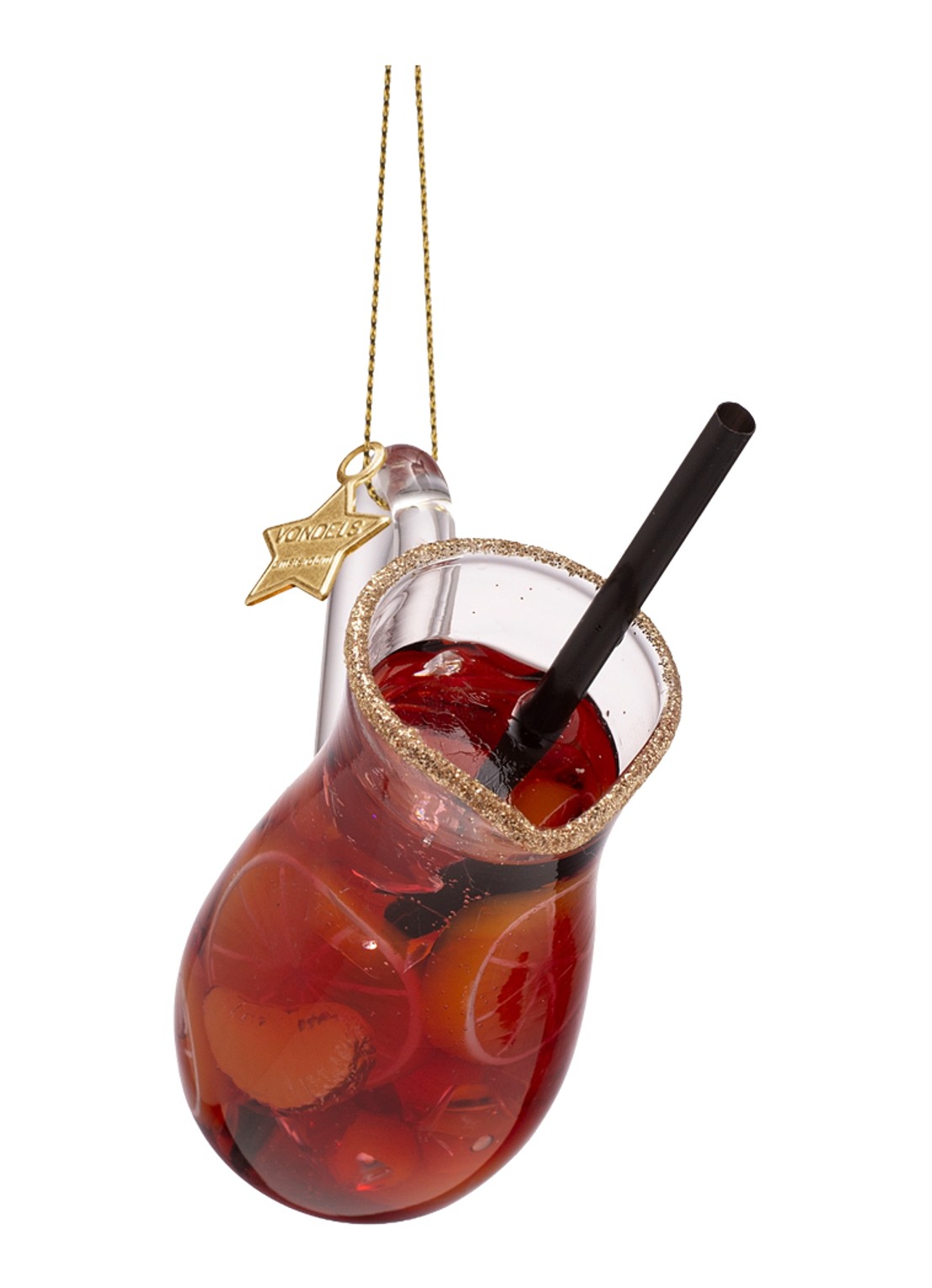 Vondels Rode Sangria kersthanger 9 cm - voorkant 2 rood